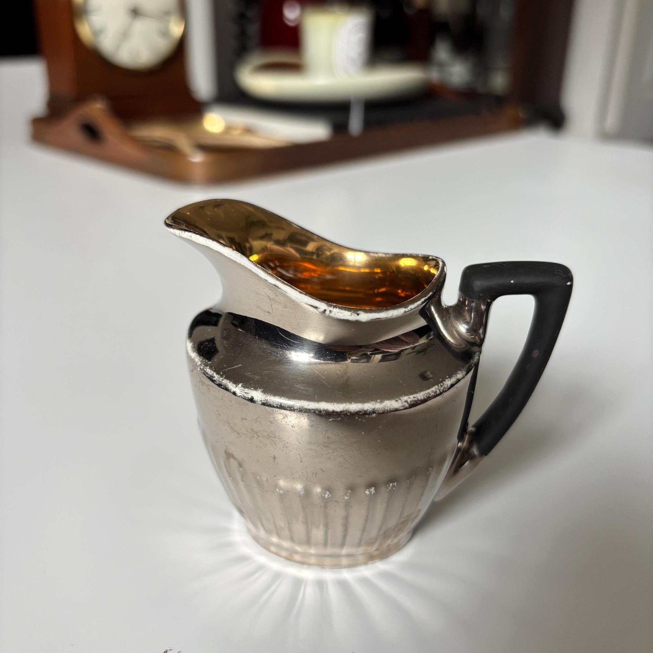 Vintage Devon Ware Fieldings Silver Lustre Cream Jug Art Deco Milk Pitcher England