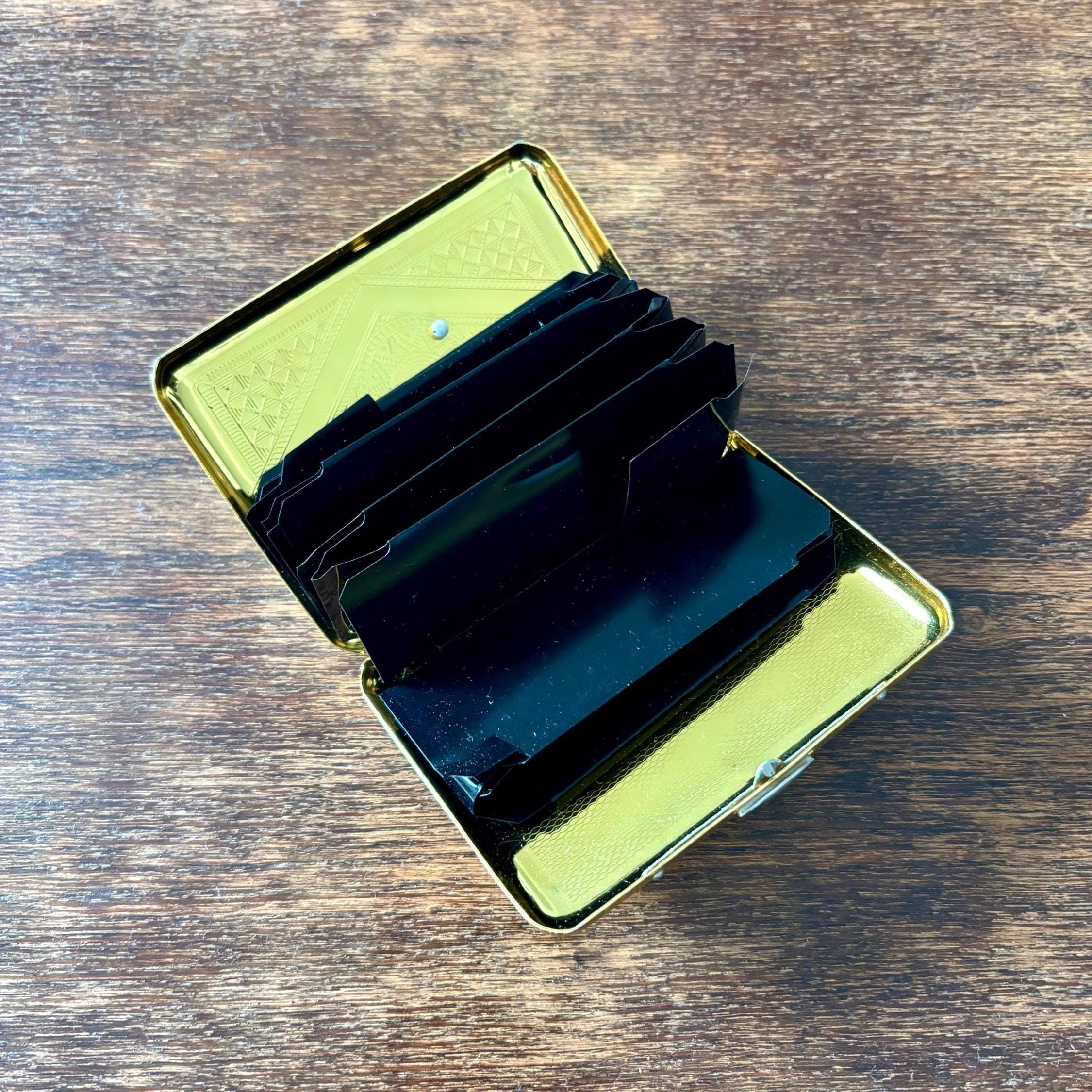 Vintage Gold-Tone Accordion Wallet | Metal Card Case with Geometric Etched Design | Mid-Century Style