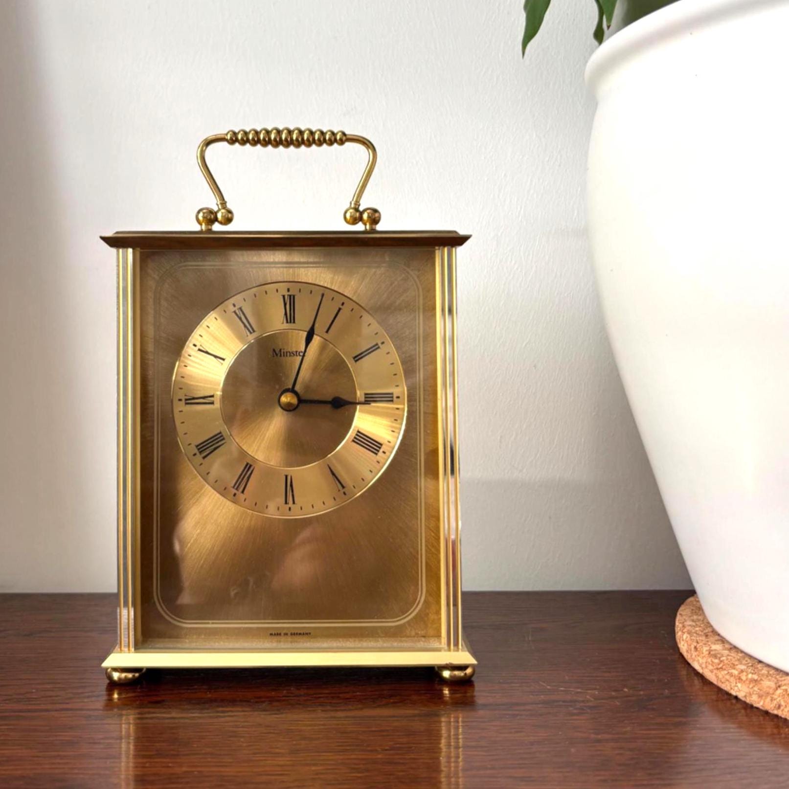 Vintage Brass Carriage Clock Minster Quartz Desk Mantel Clock Made Germany Working