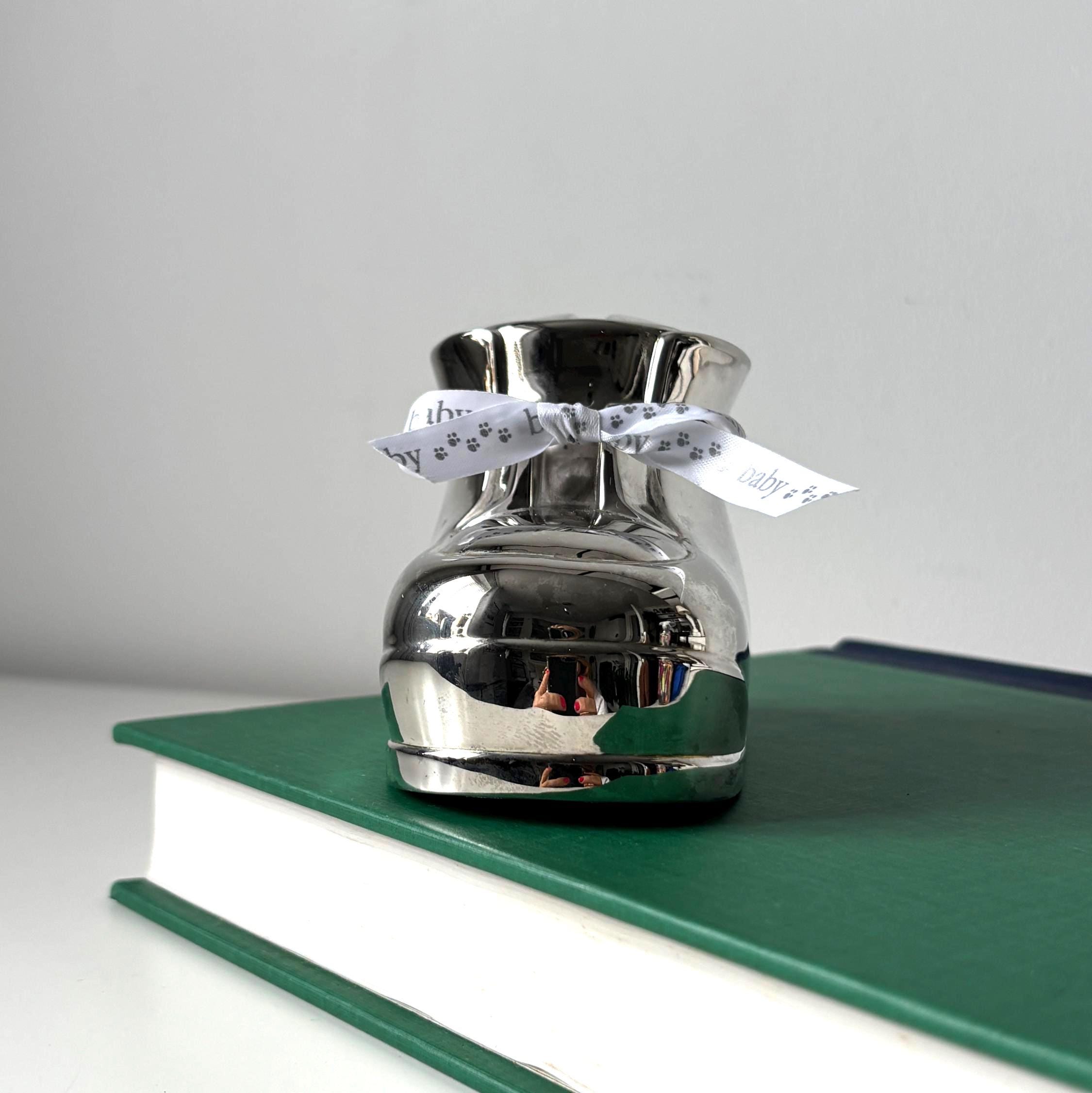 Silver Plated Baby Boot Money Bank with Original Box Christening Gift Keepsake