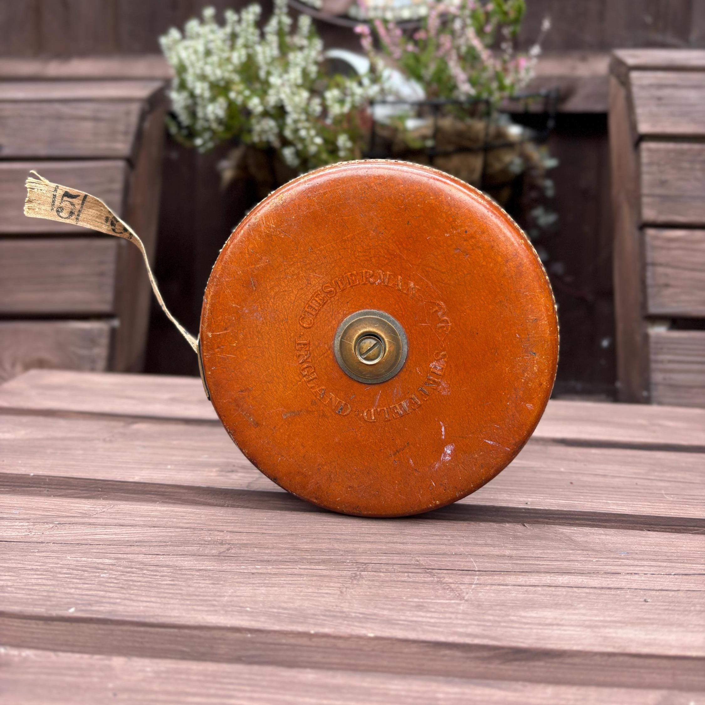 Vintage Chesterman 100ft Steel Tape Measure: Sheffield Leather Case