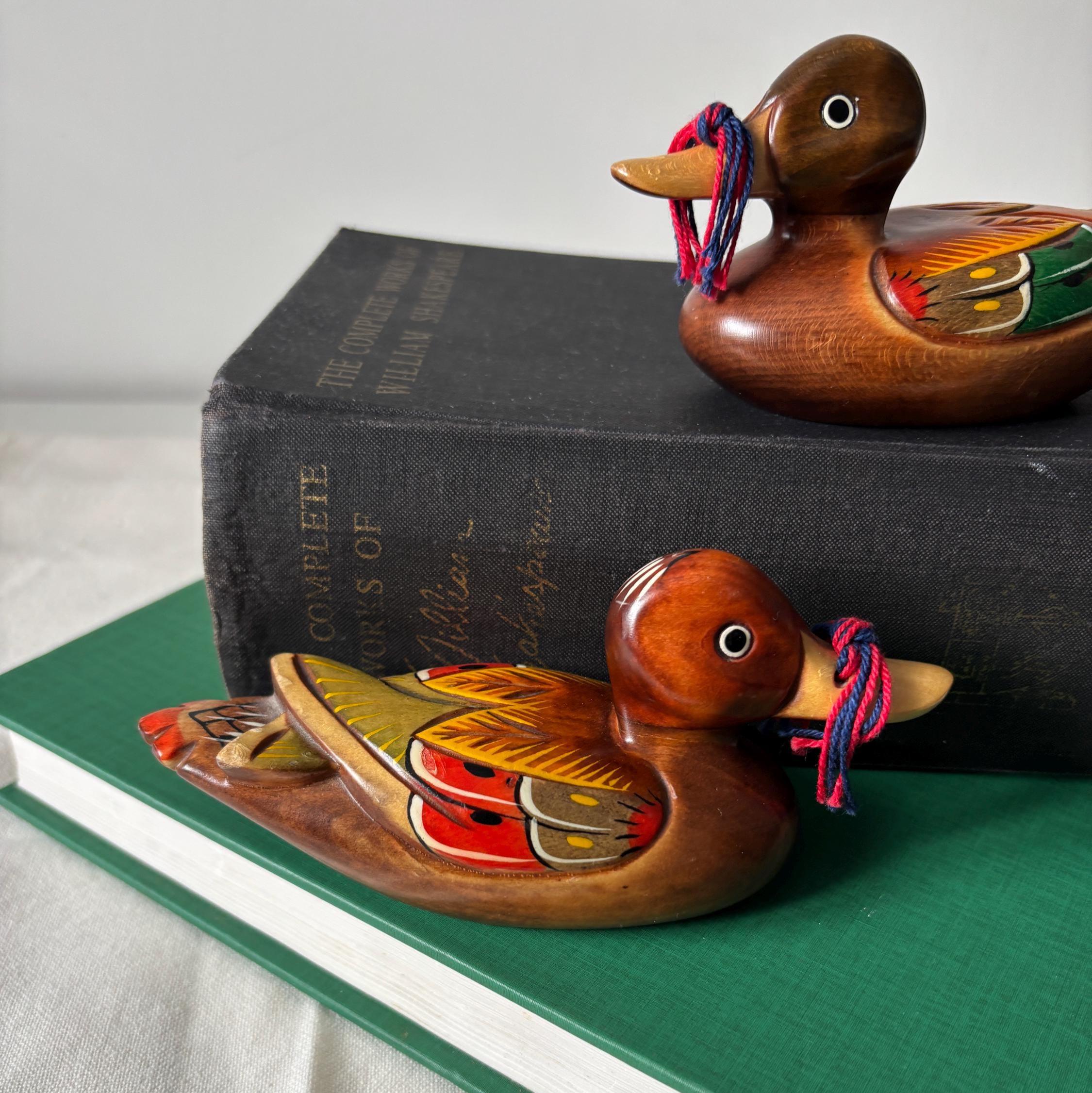 Traditional Korean Wedding Ducks Hand Carved Wooden Kireogi Pair Folk Art Anniversary Gift
