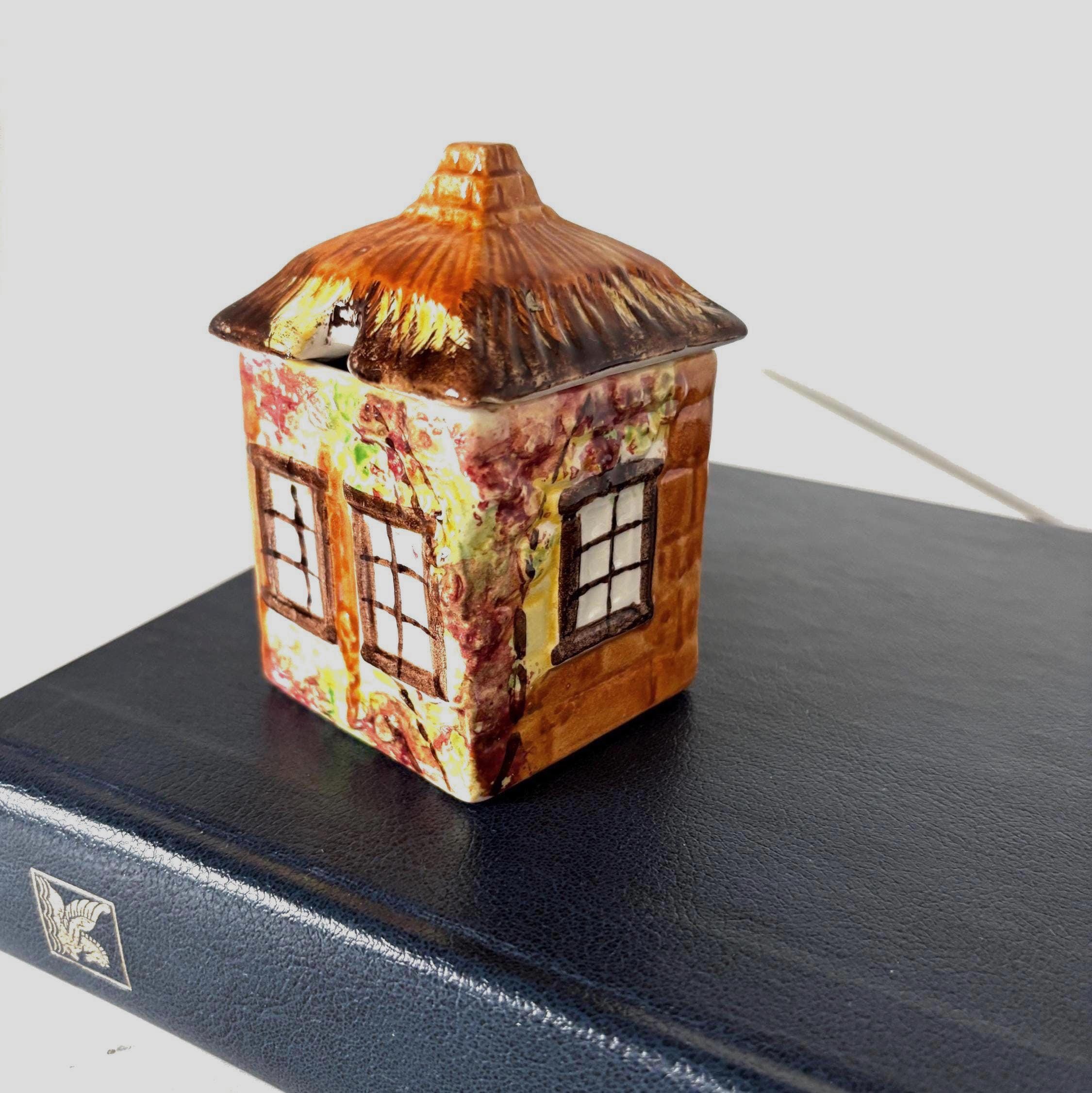 Vintage Cottage Ware Jam Pot House Shaped Ceramic England Hand Painted Collectible