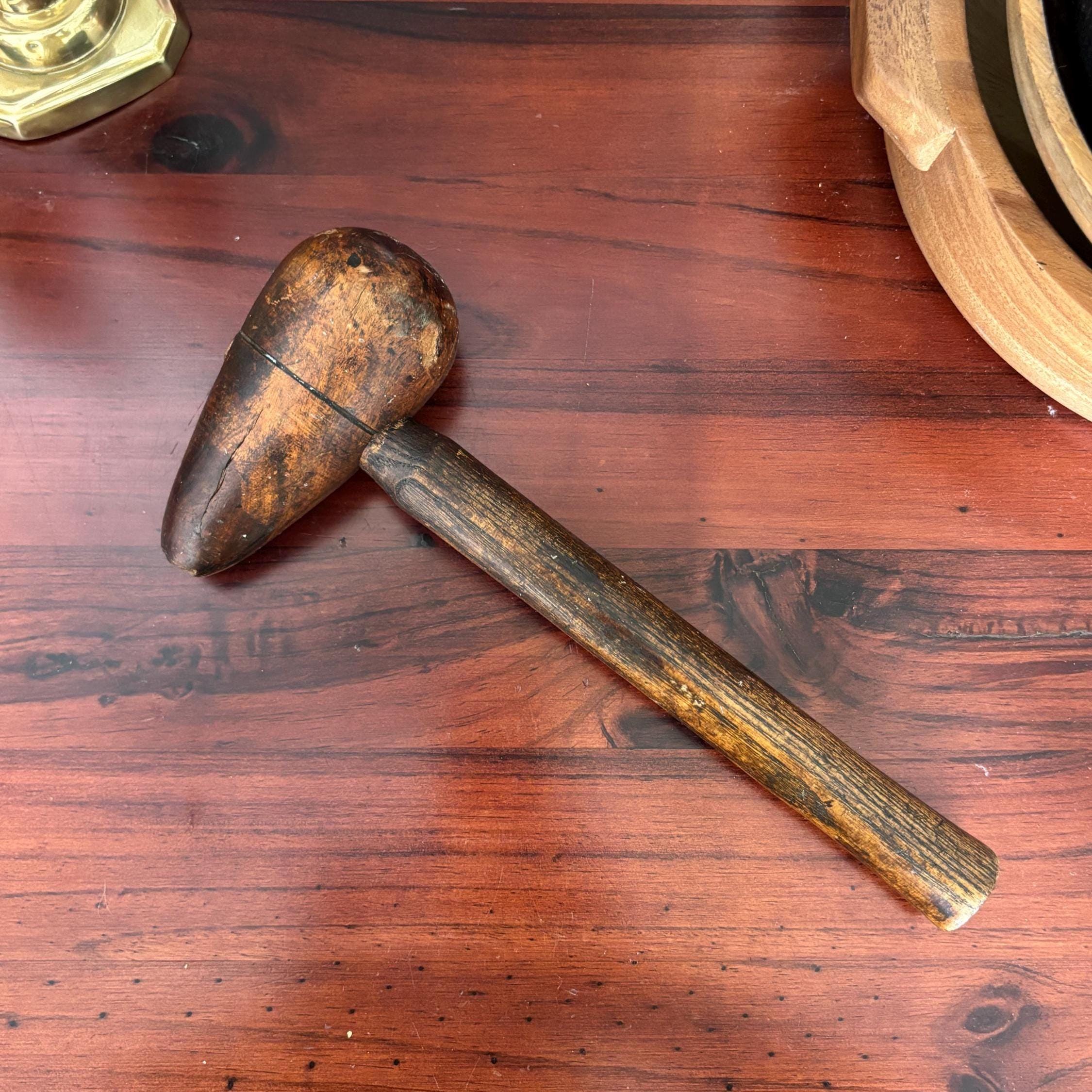 Vintage Lead-Dressing “Bossing” Mallet | Pear-Shaped Wooden Head | Roofer/Plumber Tool