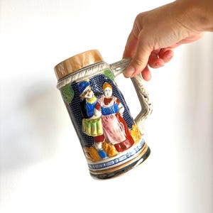 Vintage German Beer Stein | Relief Tavern Scene with Couple | West Germany