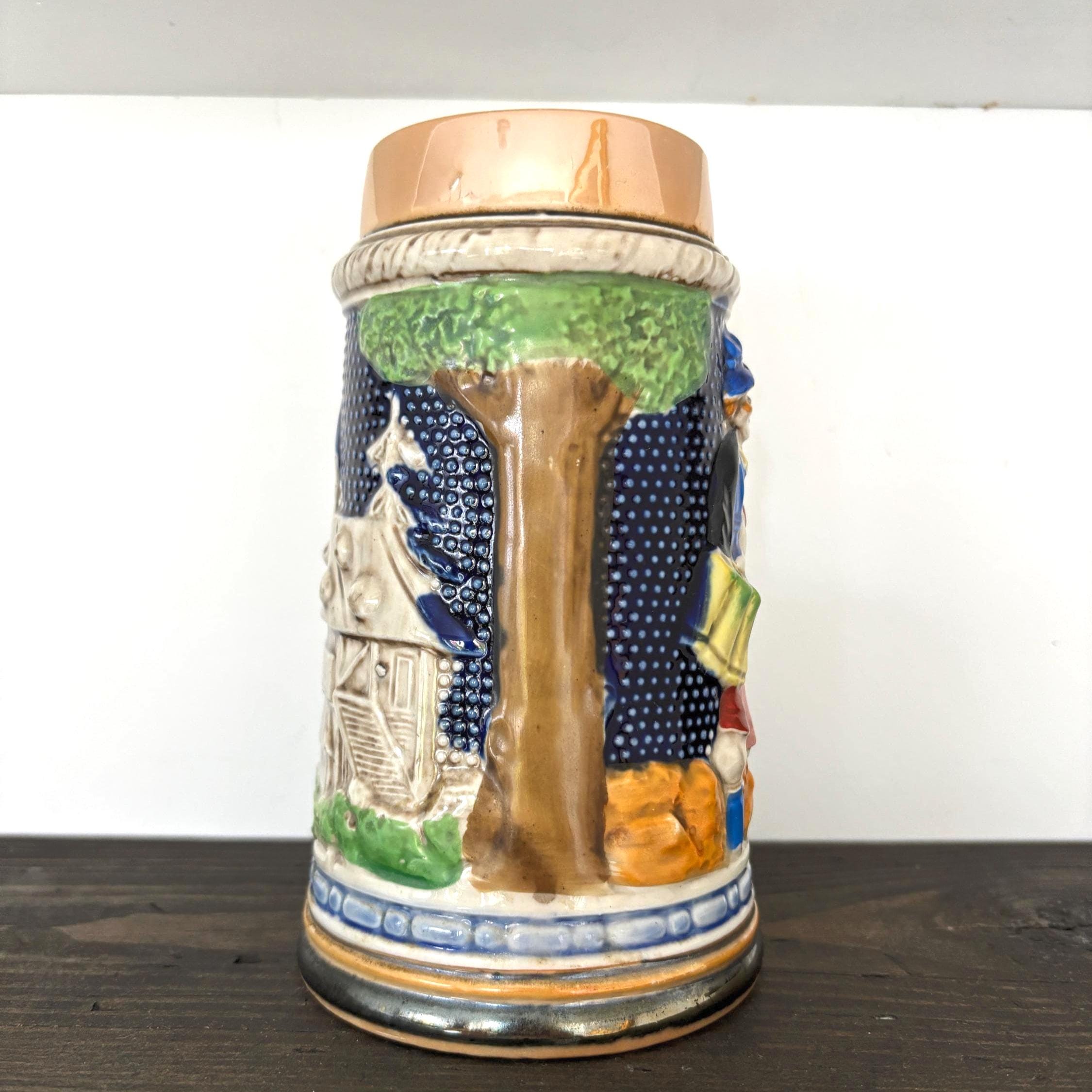 Vintage German Beer Stein | Relief Tavern Scene with Couple | West Germany