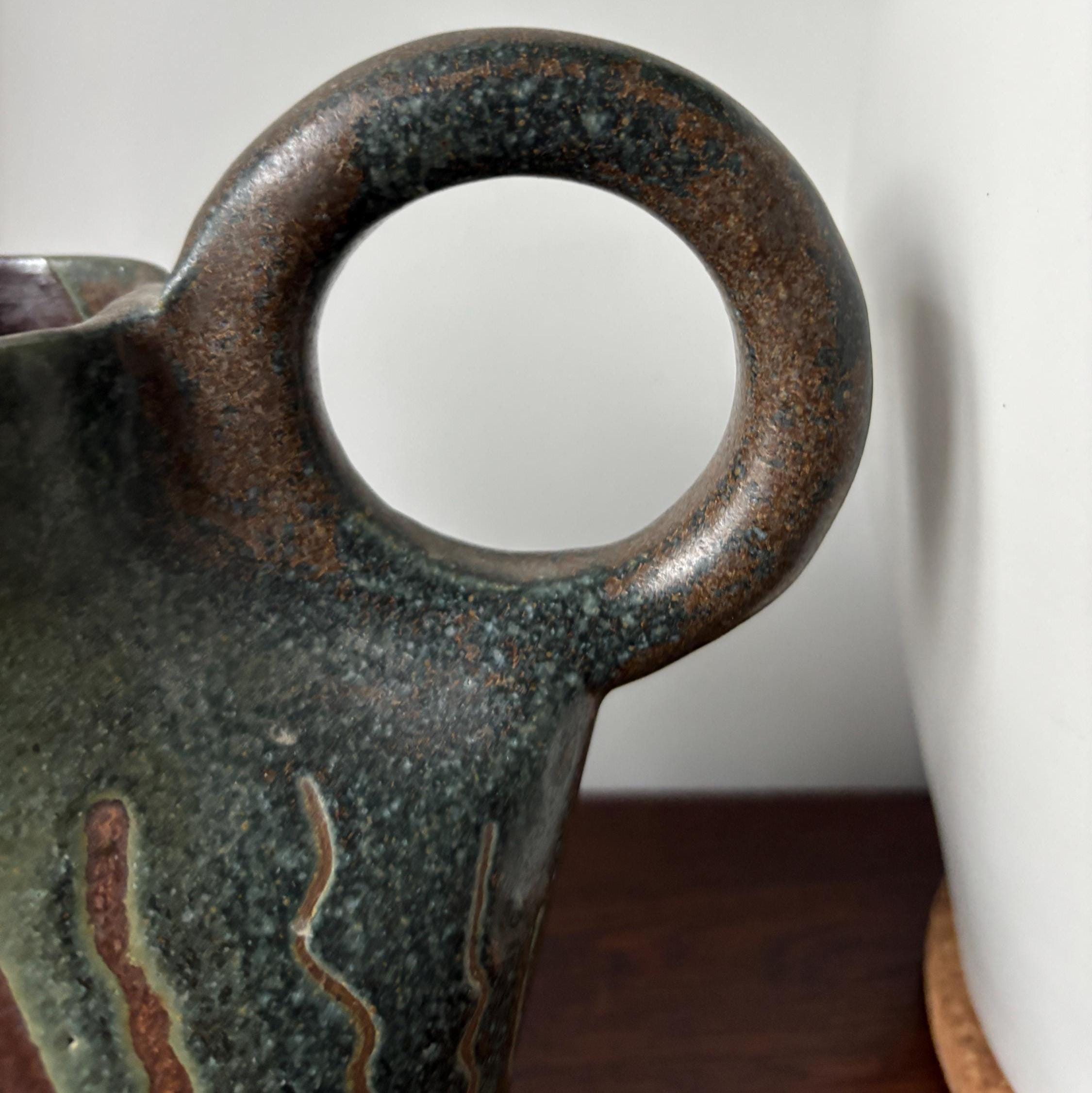 Vintage Studio Pottery Jug Sculptural Ceramic Pitcher Mid Century Art Vase Rustic Decor