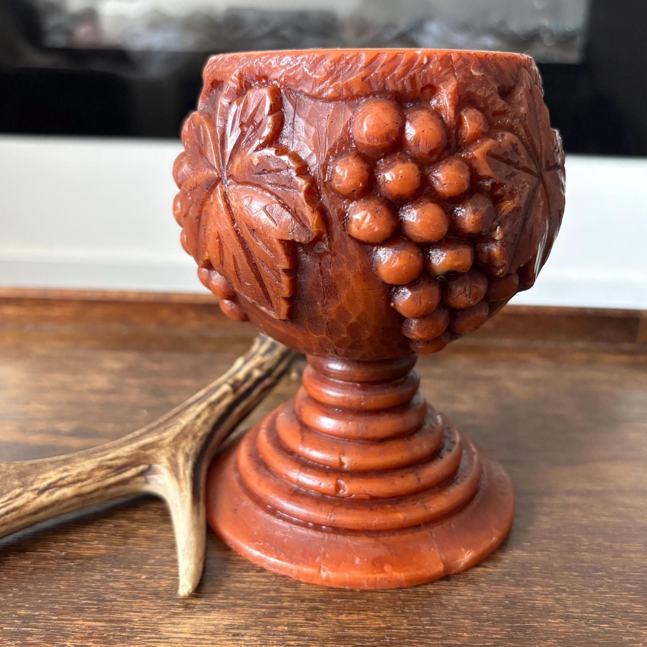 Unusual Carved Wax Goblet / German Breisgauer 'Wachskunst' Candleholder | Unique Vintage Wax Art