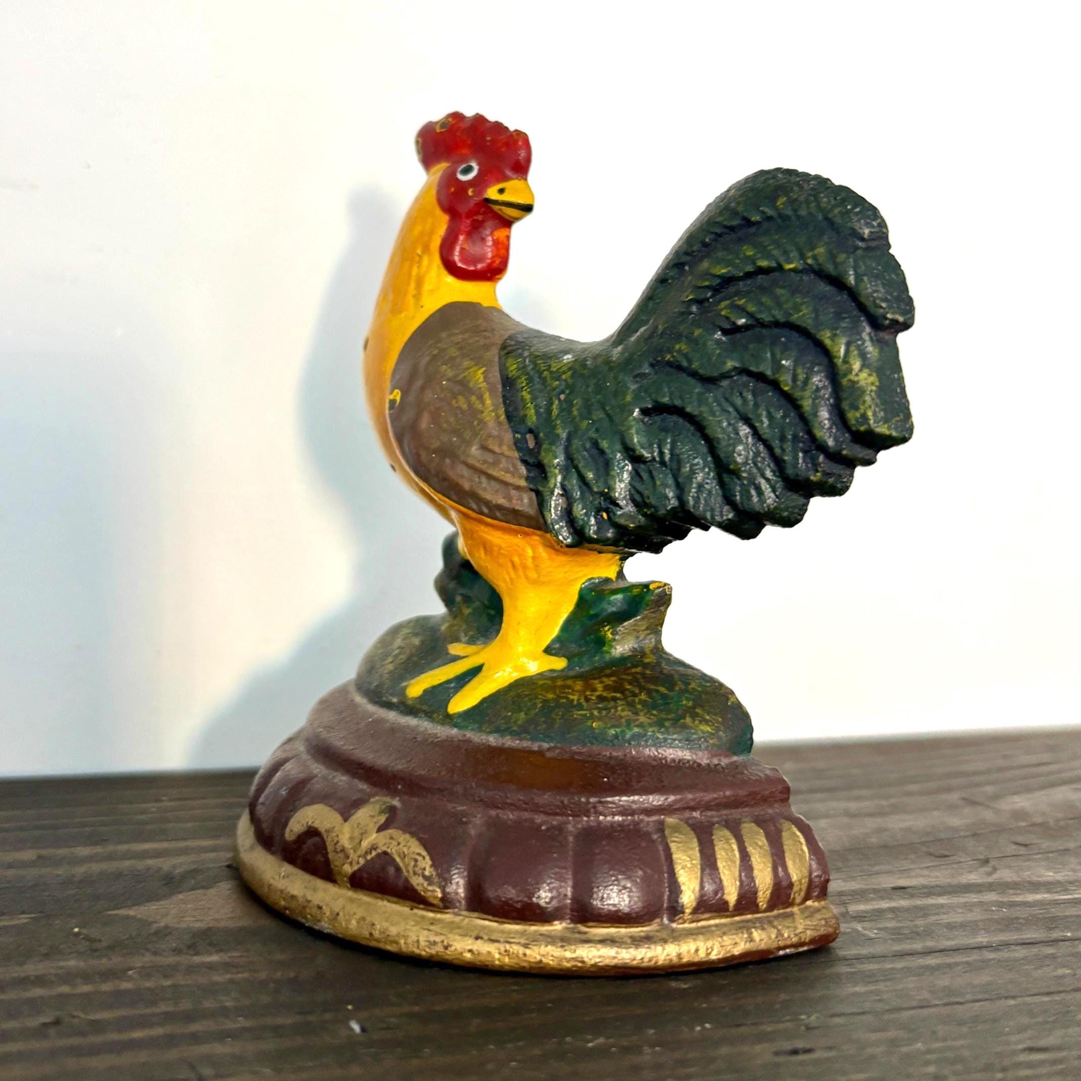 Cast Iron Rooster Doorstop, Vintage Farmhouse Kitchen Decor, Chicken Figurine, Rustic Home Accent
