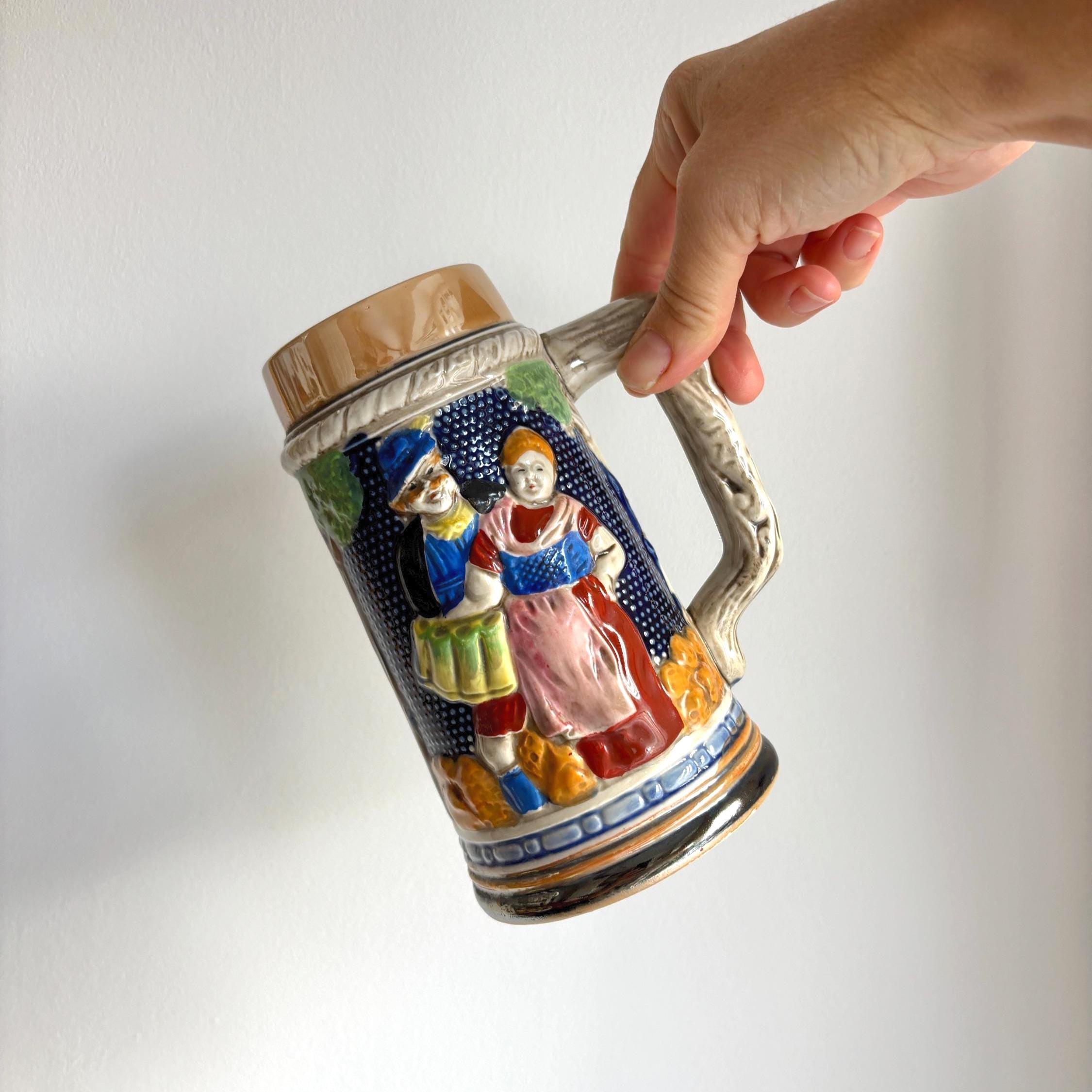 Vintage German Beer Stein | Relief Tavern Scene with Couple | West Germany