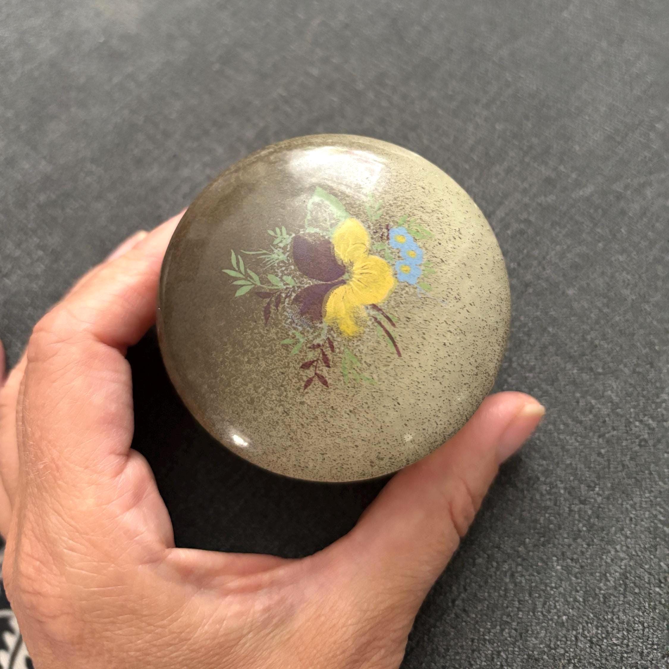 Vintage Alabaster Trinket Box: Floral Design, Italian Stone, 70s Decor