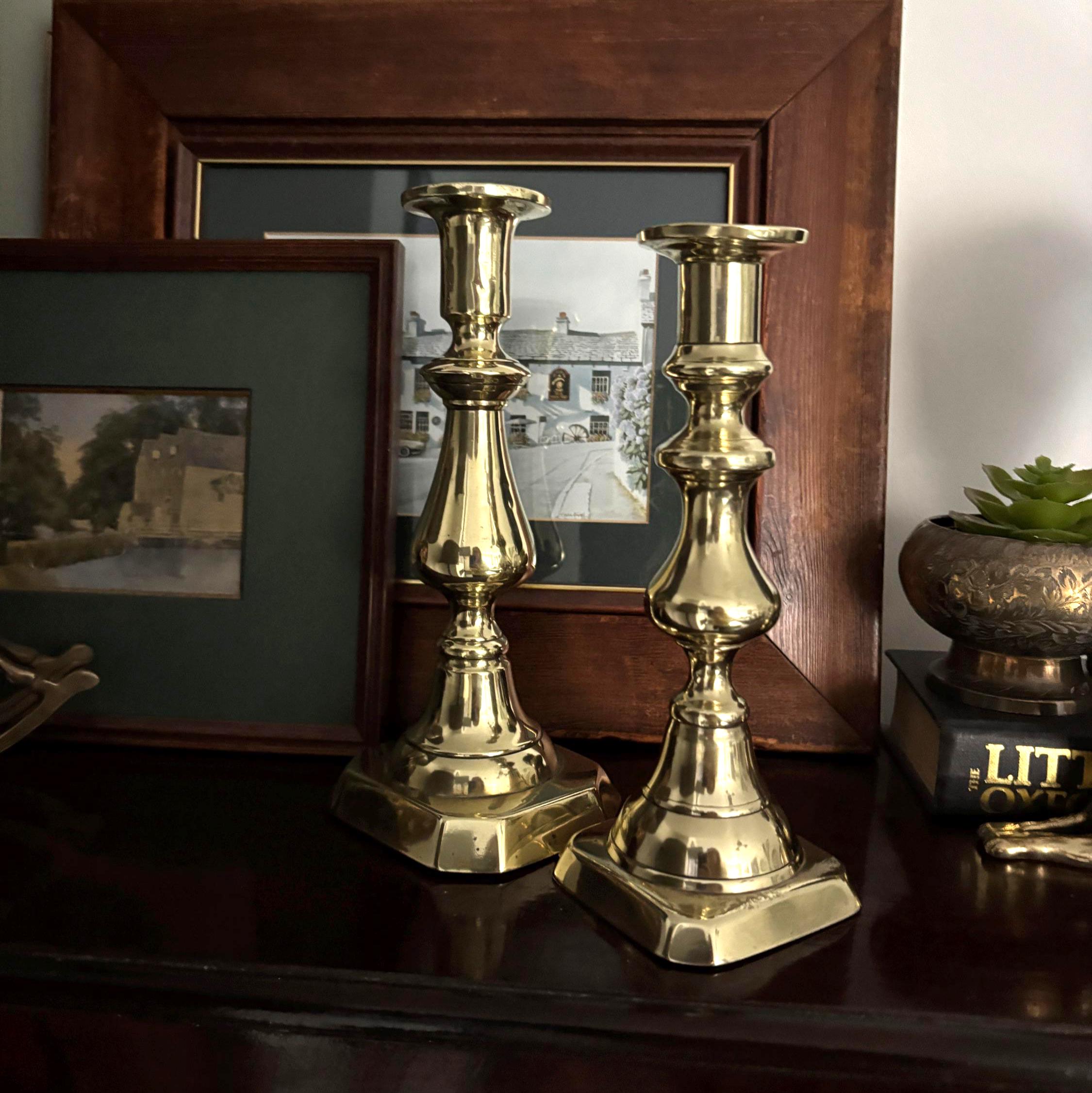 Vintage Brass Candlesticks Pair Traditional Candle Holders Classic Home Decor Mantel Table Centerpiece