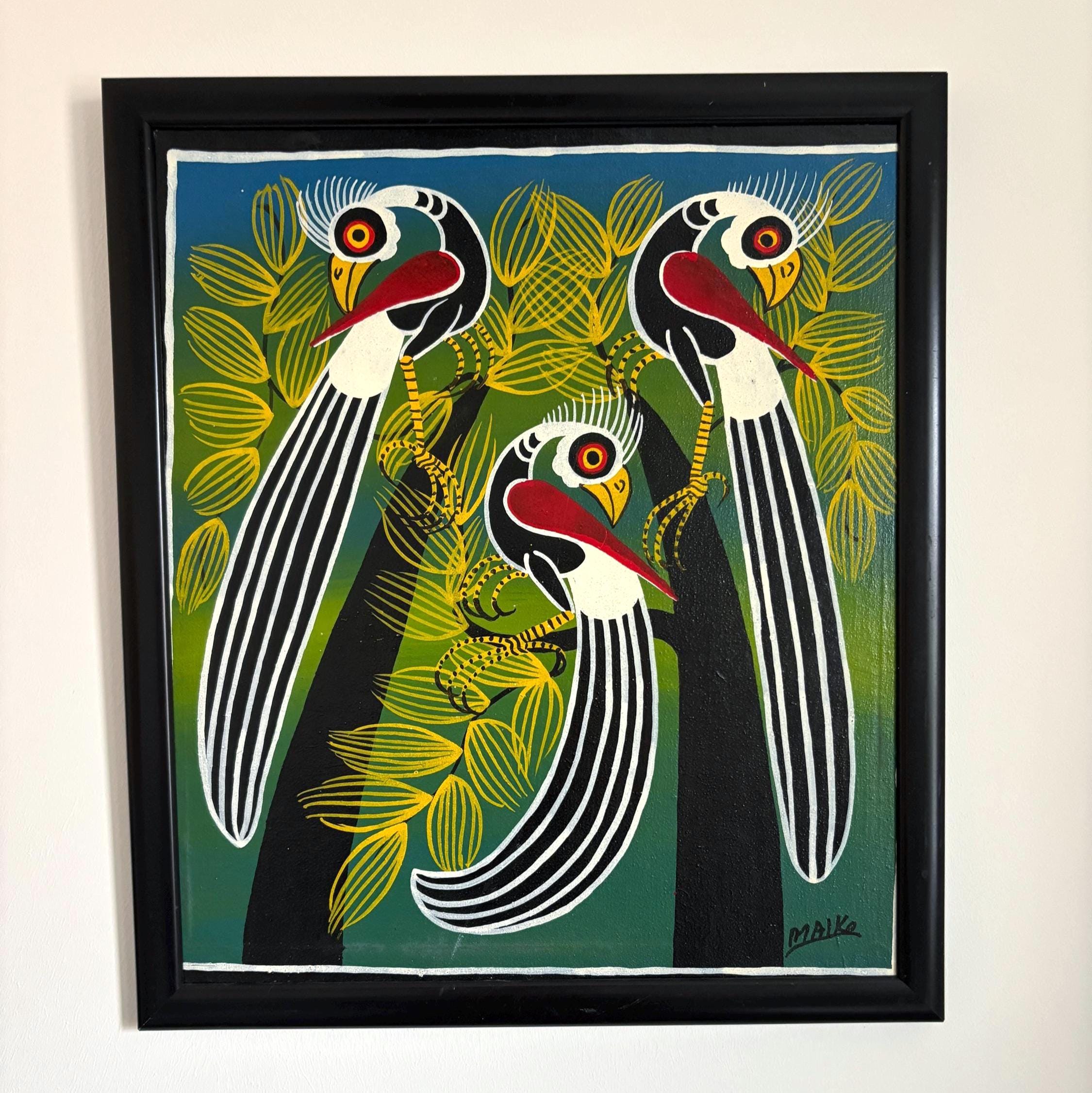 Tinga Tinga Painting African Wall Art Hand Painted Colourful Artwork Tanzania Style Decor