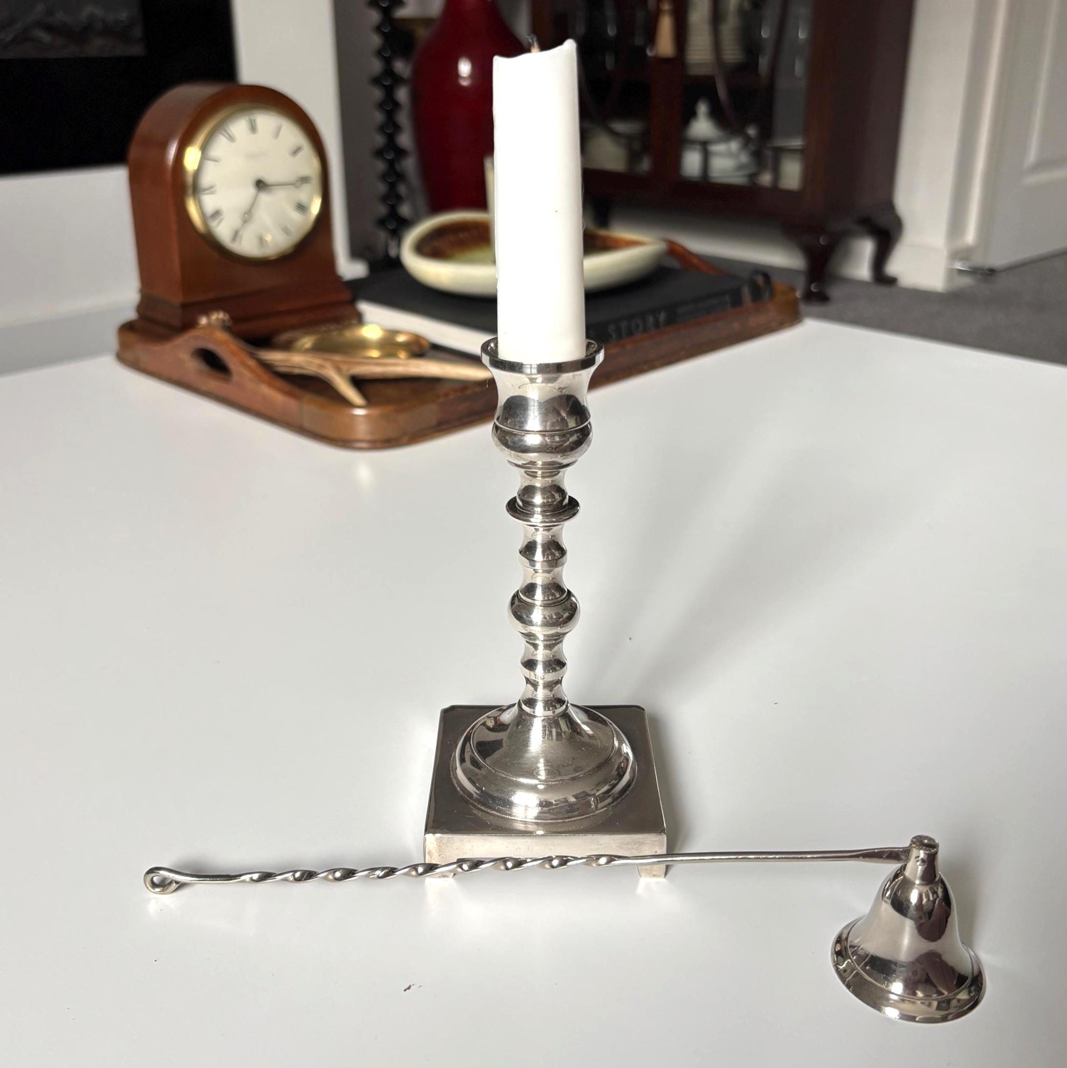 Vintage Silver Plate Candle Snuffer with Twisted Handle | Traditional Candle Extinguisher | Elegant Home Decor