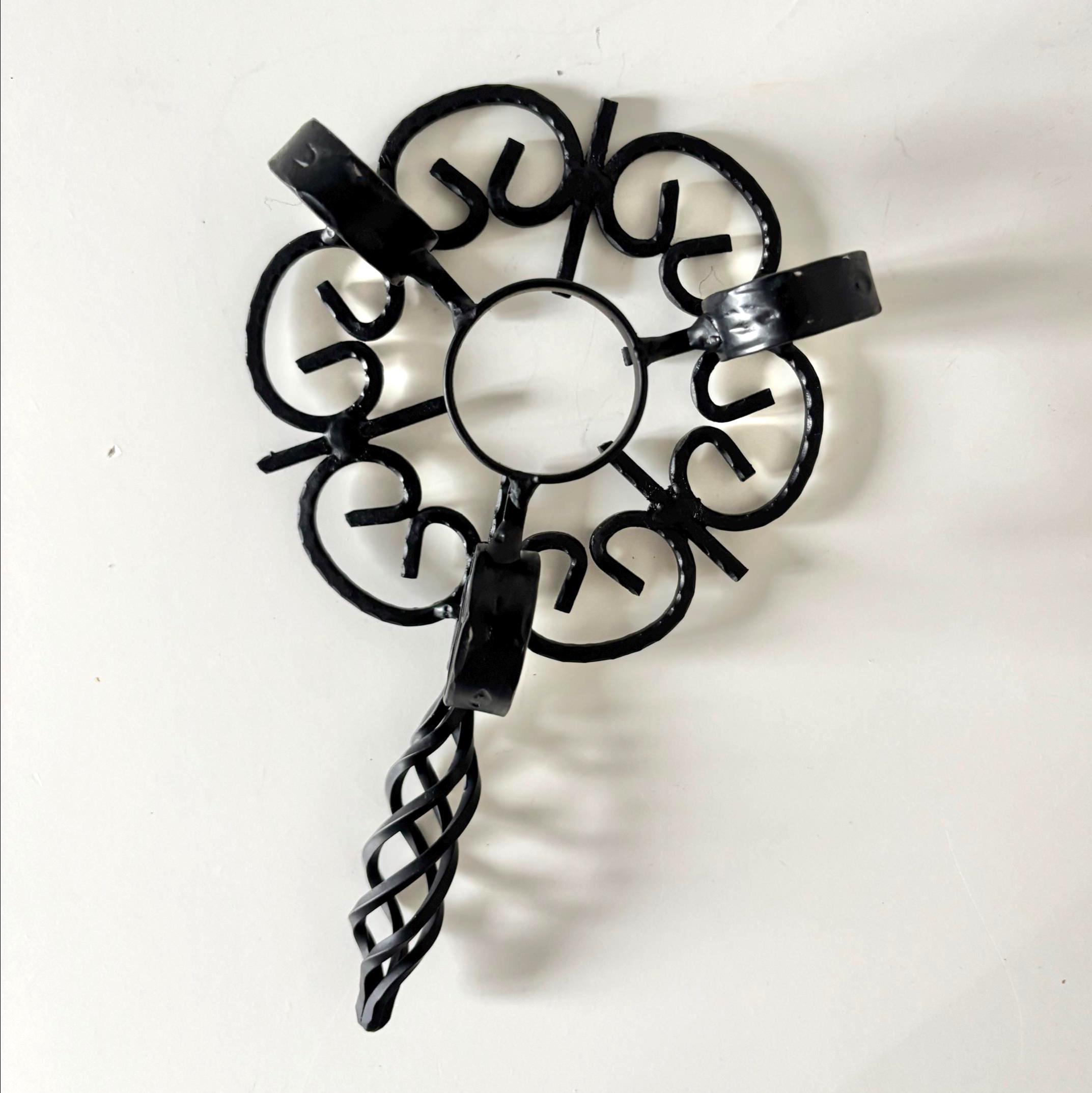 Vintage Wrought Iron Trivet Stand with Twisted Handle, Rustic Candle or Pot Holder