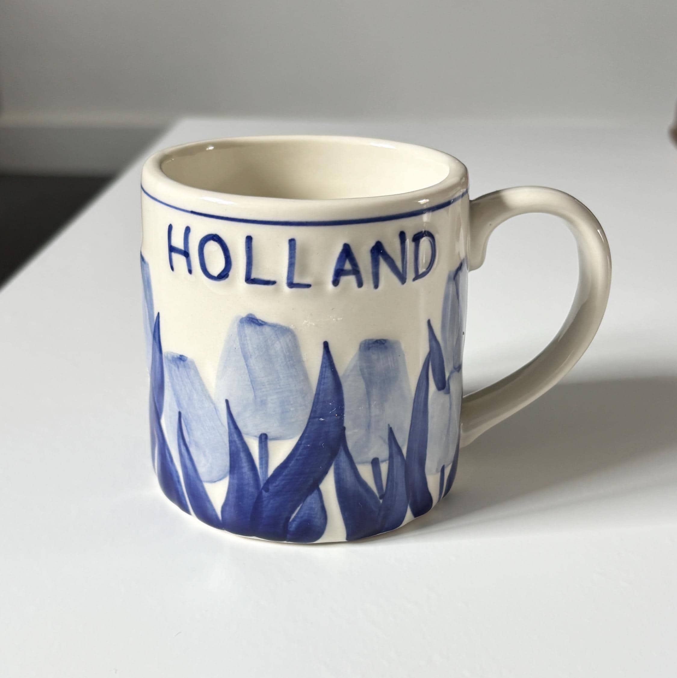 Vintage Holland Delft Style Tulip Mug Blue White Hand Painted Dutch Ceramic Cup