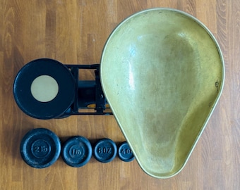 Vintage Salter Staffordshire Kitchen Scales with Brass Bowl & Weights