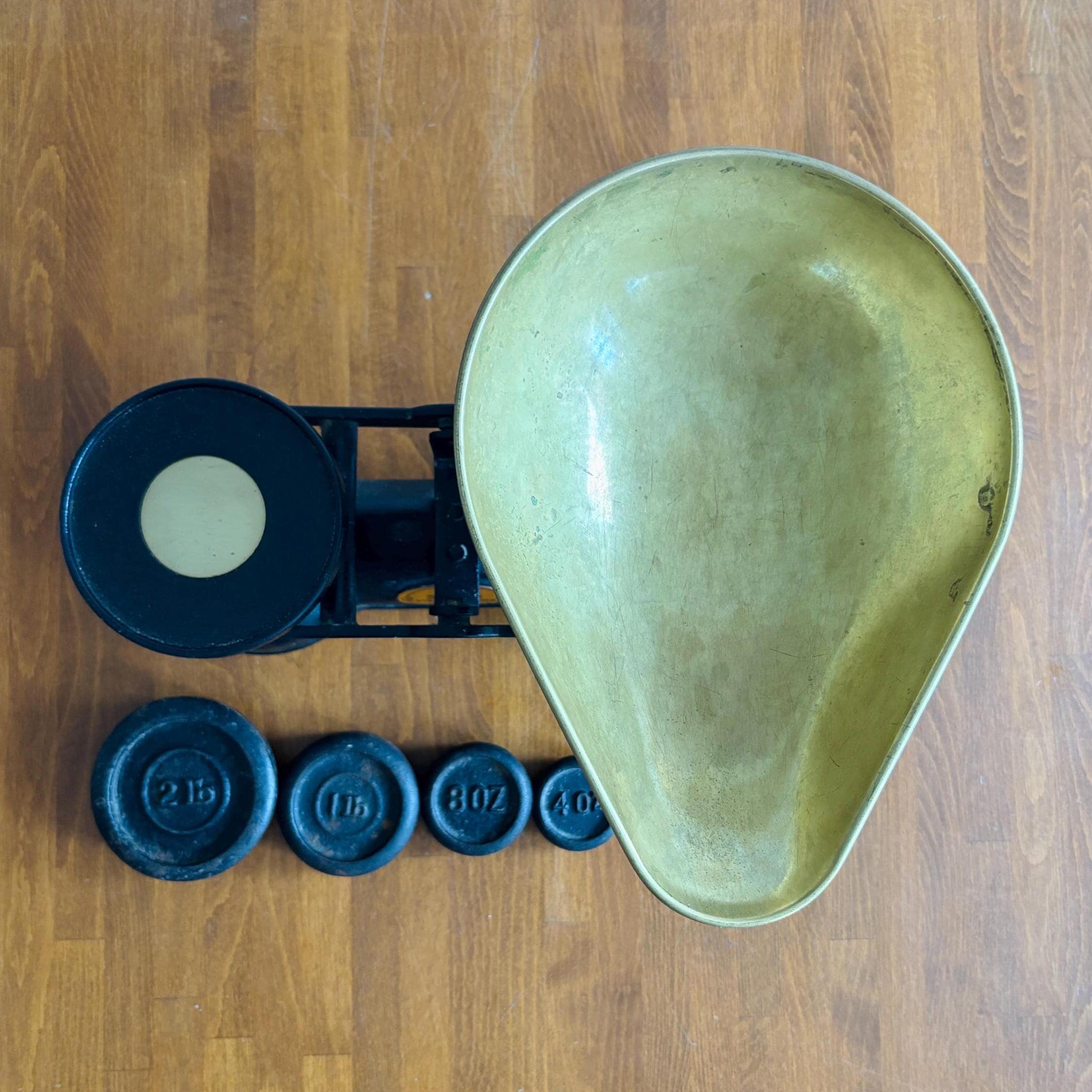 Vintage Salter Staffordshire Kitchen Scales with Brass Bowl & Weights