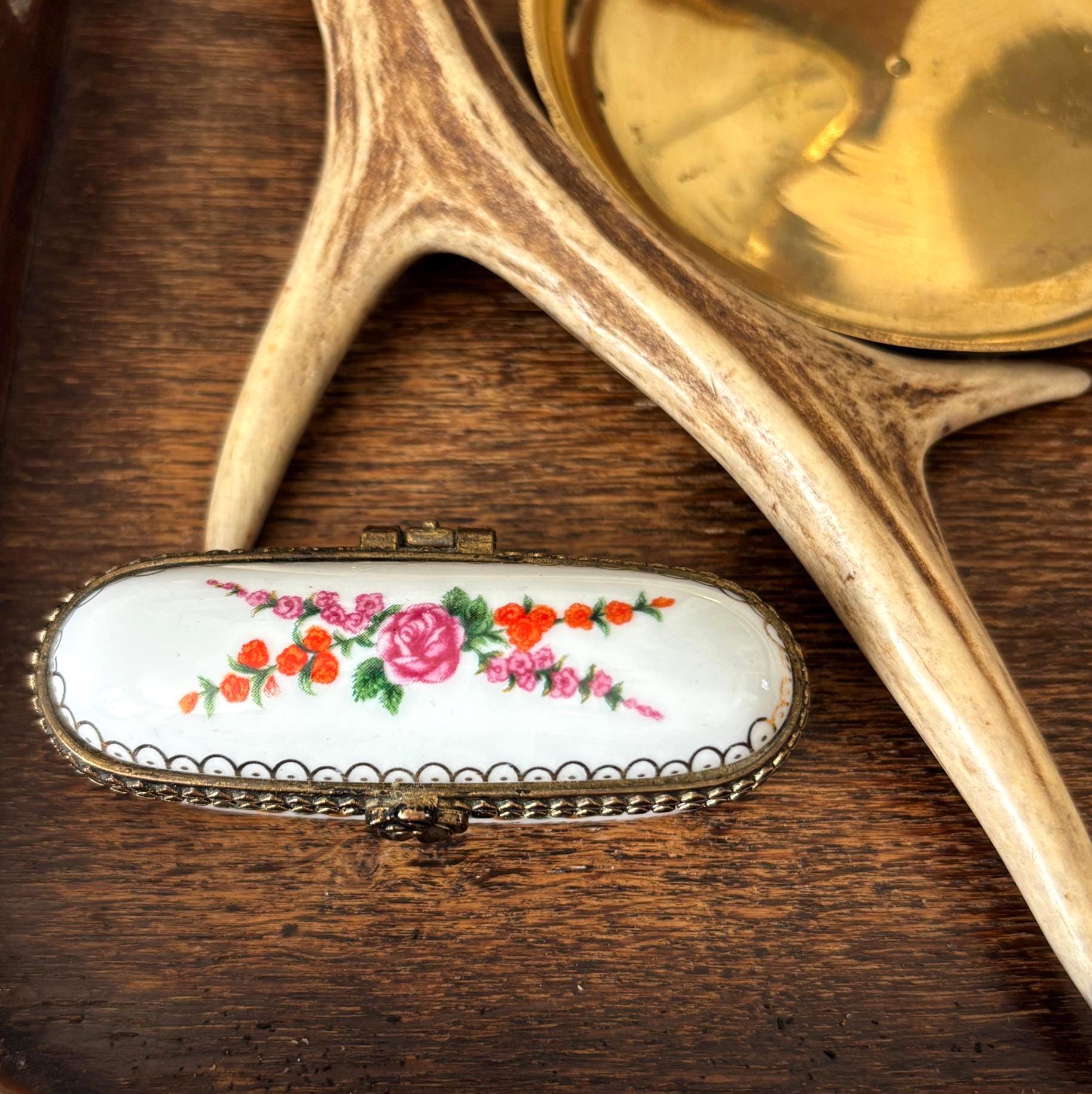 Vintage Del Prado Porcelain Floral Trinket Box Limoges Style Pill Box Keepsake Gift Collectible