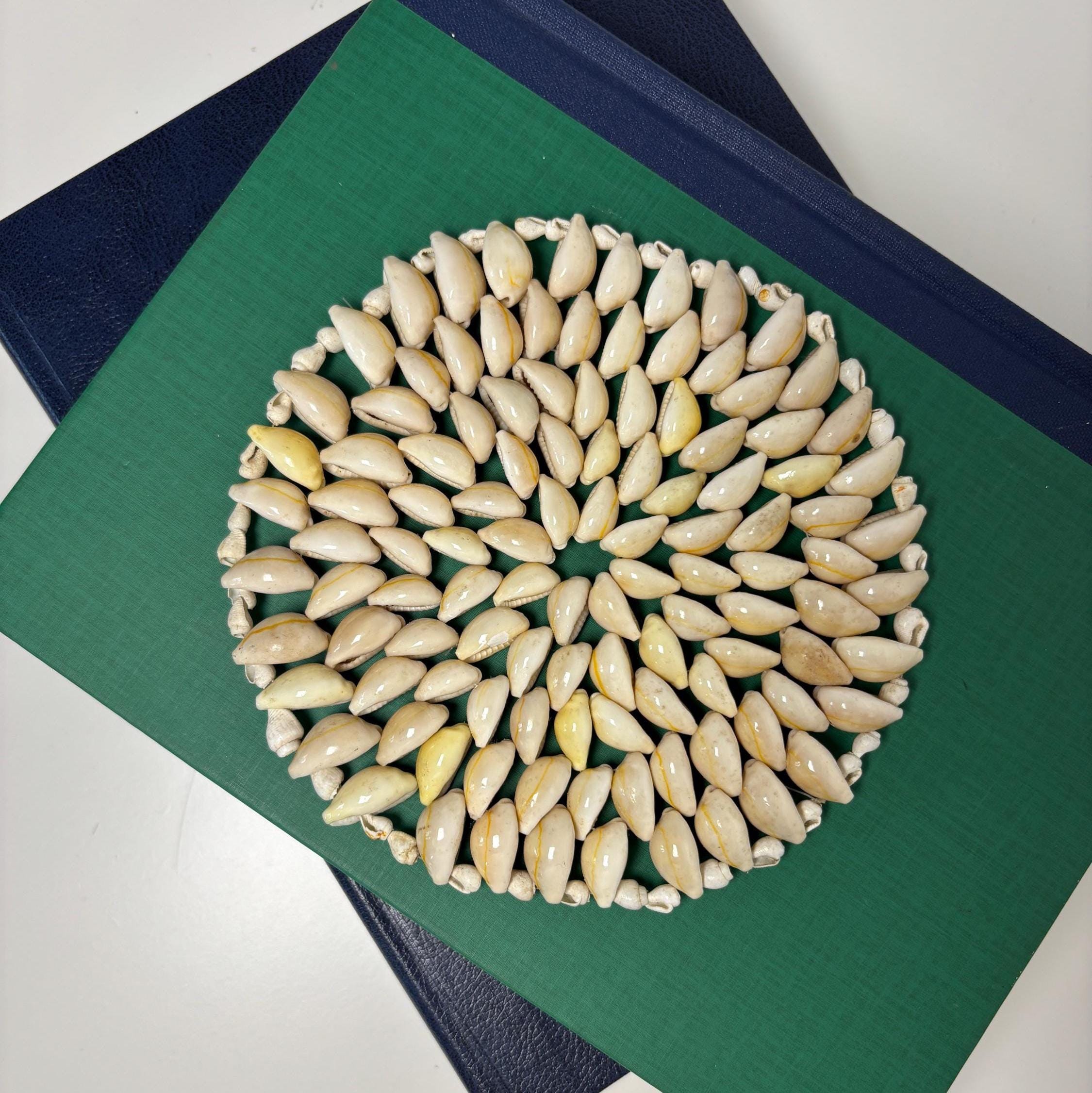 Vintage Cowrie Shell Trivet, Natural Shell Table Mat, Coastal Boho Decor