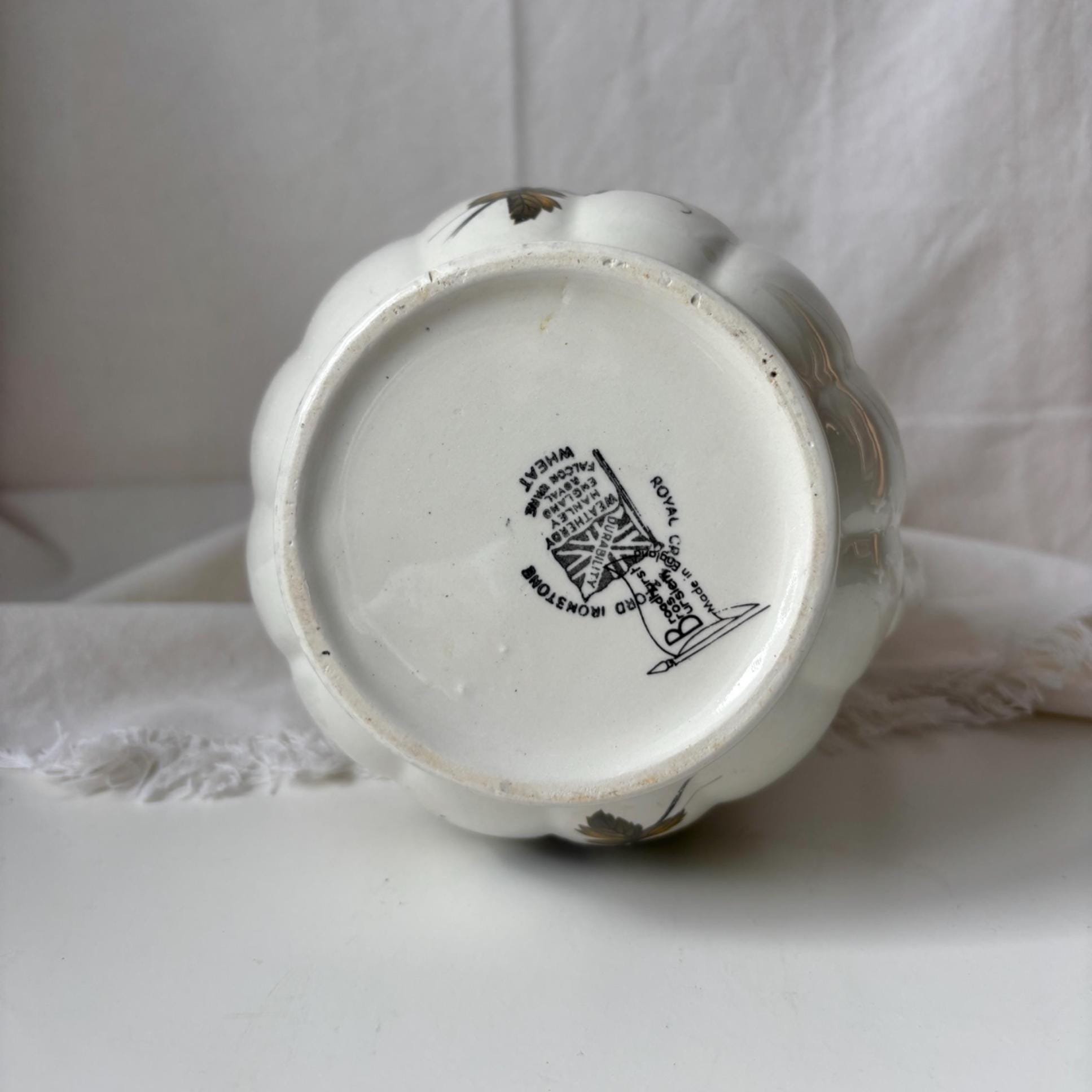 Vintage Royal Crownford Ironstone Pitcher: Yellow Floral & Wheat Design
