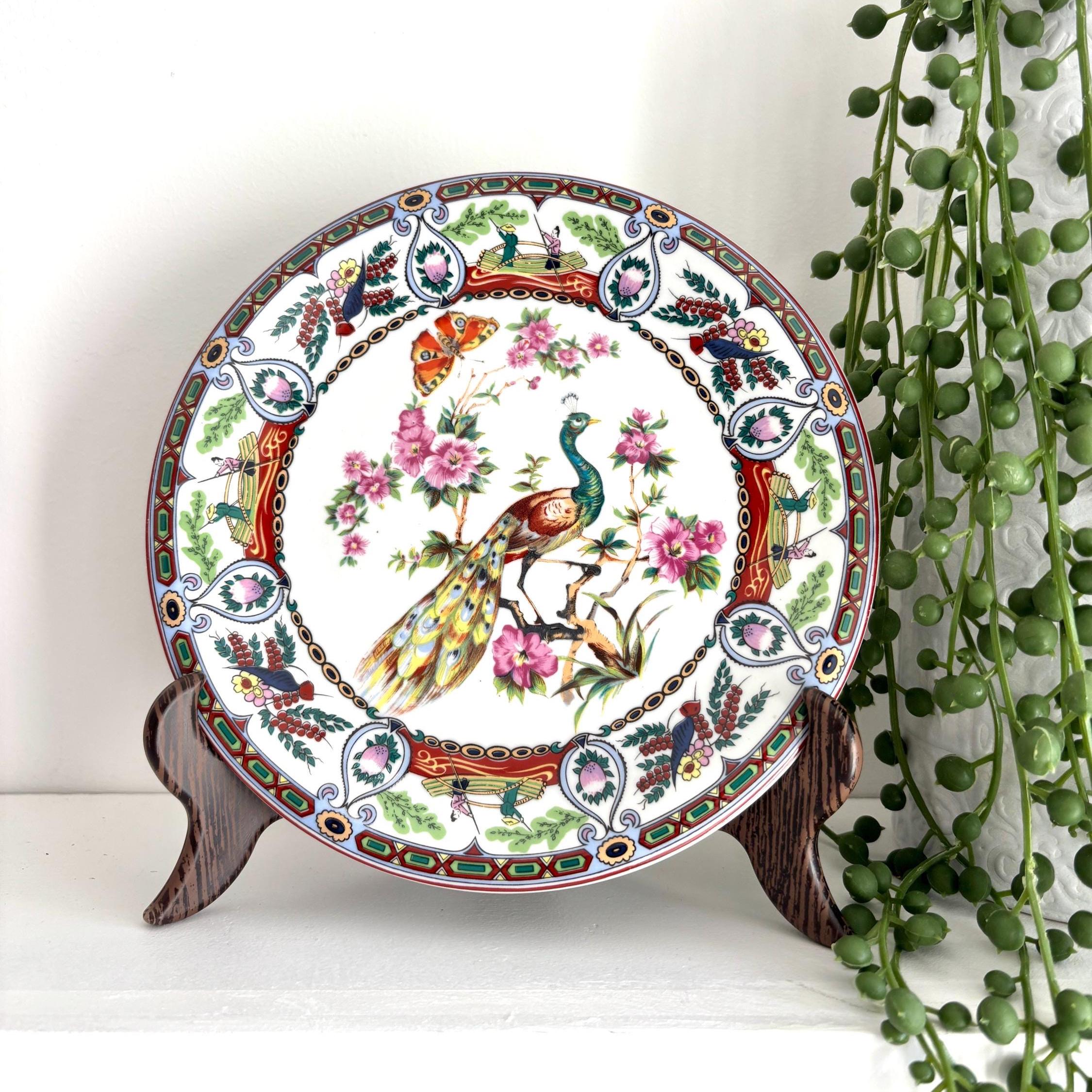 Vintage Famille Rose Peacock Plate: Asian Porcelain Wall Decor