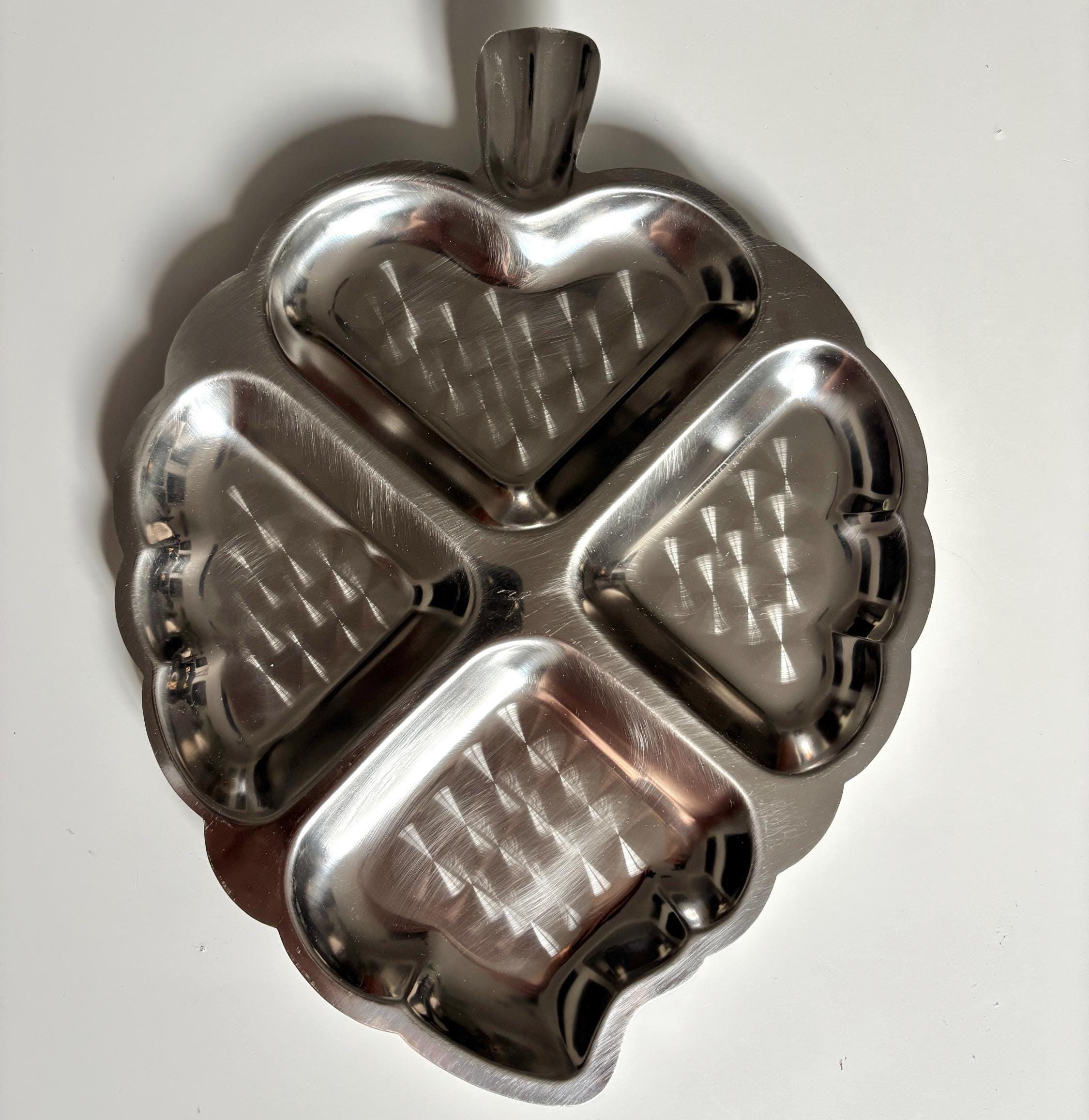 Vintage Leaf-Shaped Divided Serving Platter | 18/8 Stainless Steel | 4 Sections