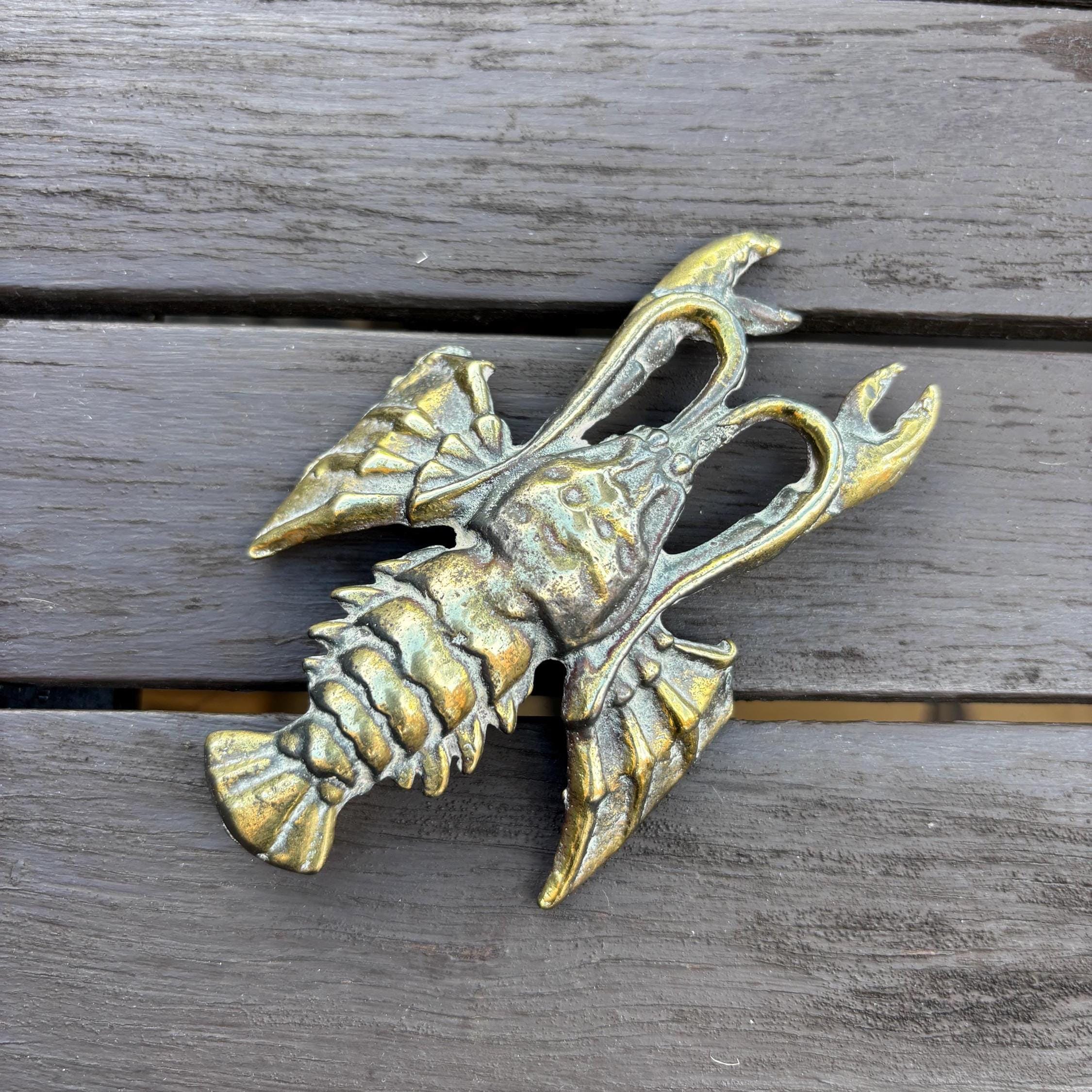 Vintage Brass Lobster Figurine Solid Brass Nautical Coastal Decor Beach House Ornament