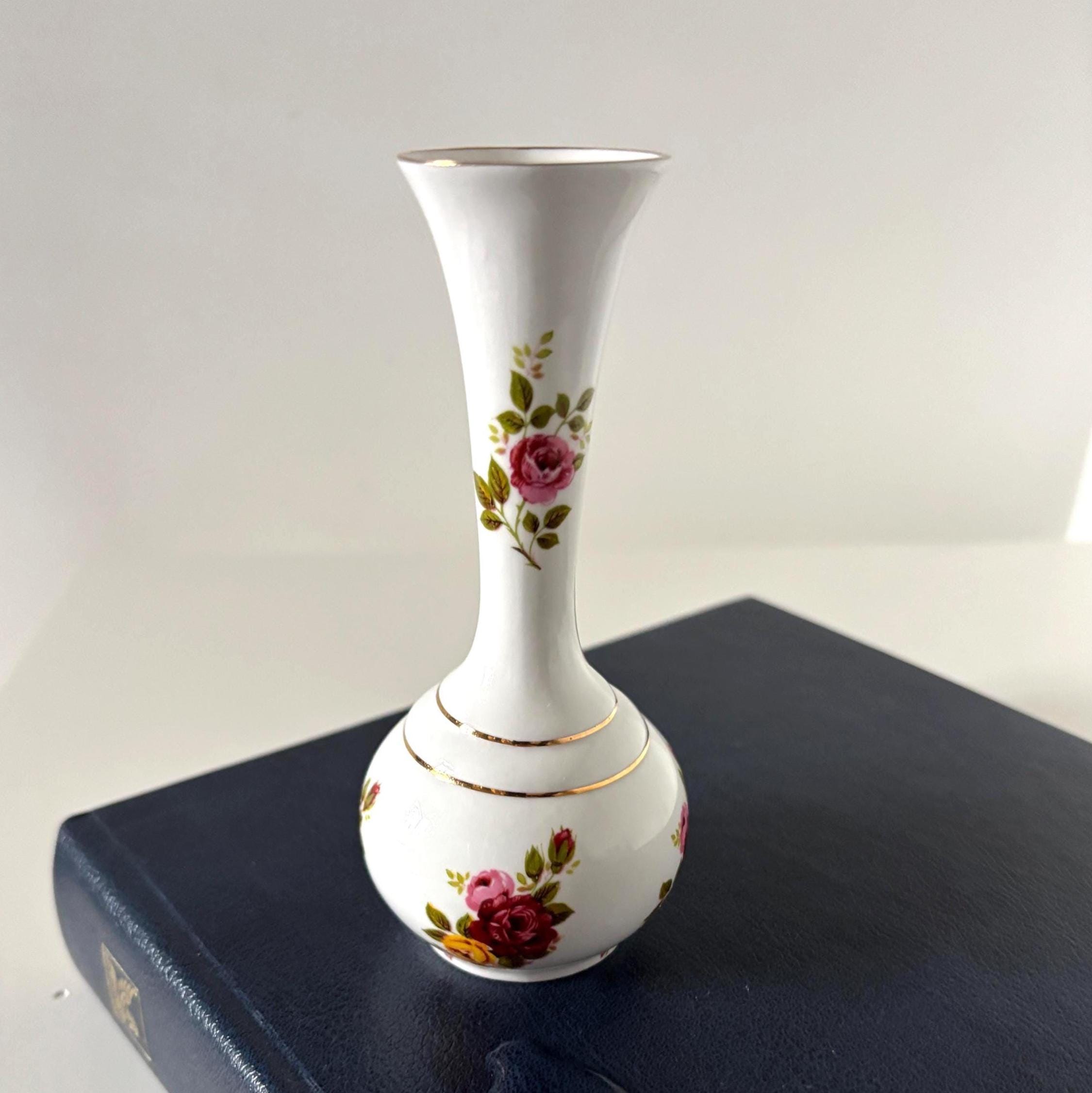 Vintage Camelot Bone China Bud Vase Cottage Rose Made in England Floral Mini Decor