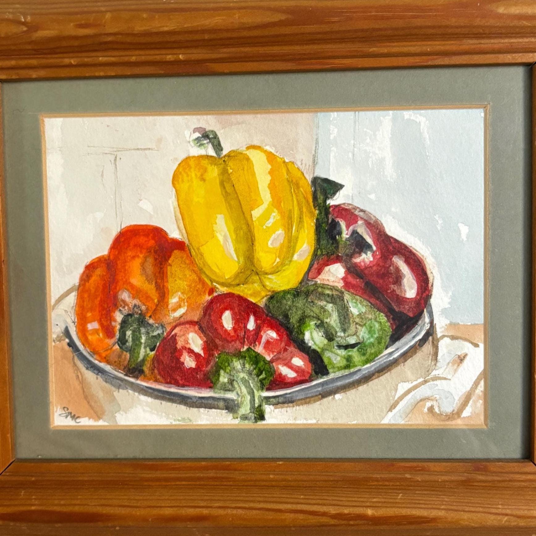 Bowl of Peppers | Original Watercolour by Sue Cranmer | Framed Kitchen Still Life Art