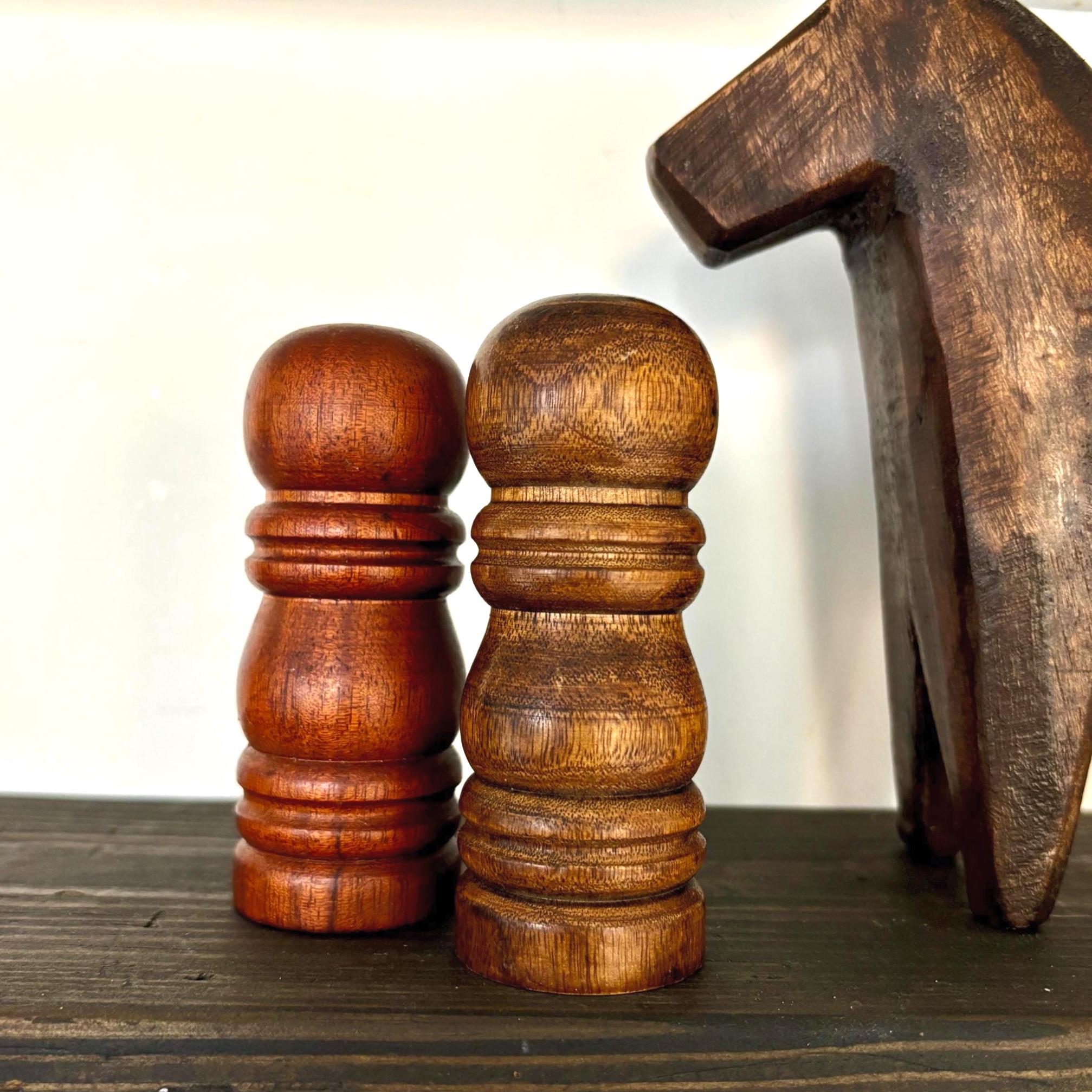 Vintage Mini Wooden Salt & Pepper Shakers | Turned Wood Table Set