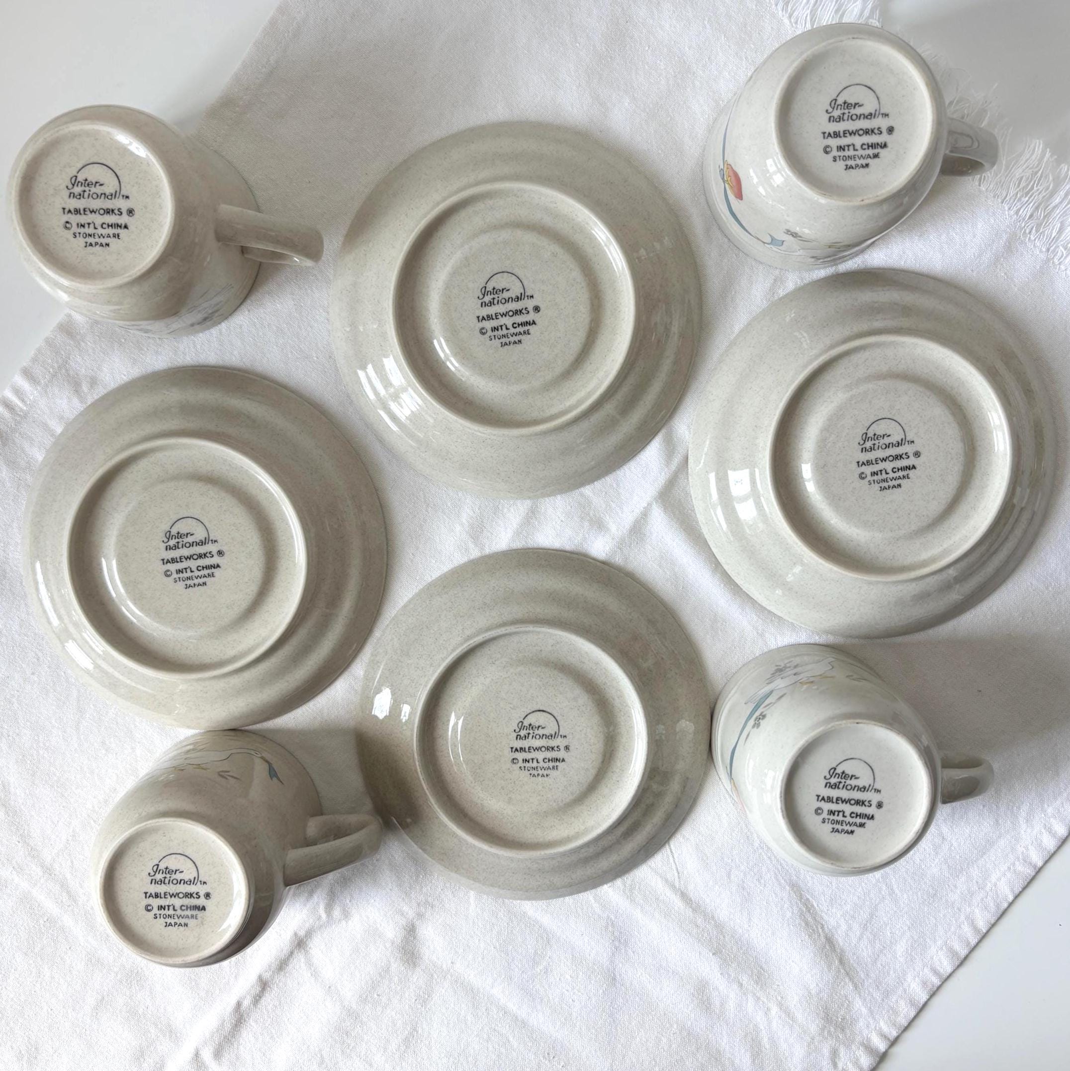 Vintage Goose Strawberry Stoneware Tea Set 4 Cups Saucers Japan Cottage Kitchen