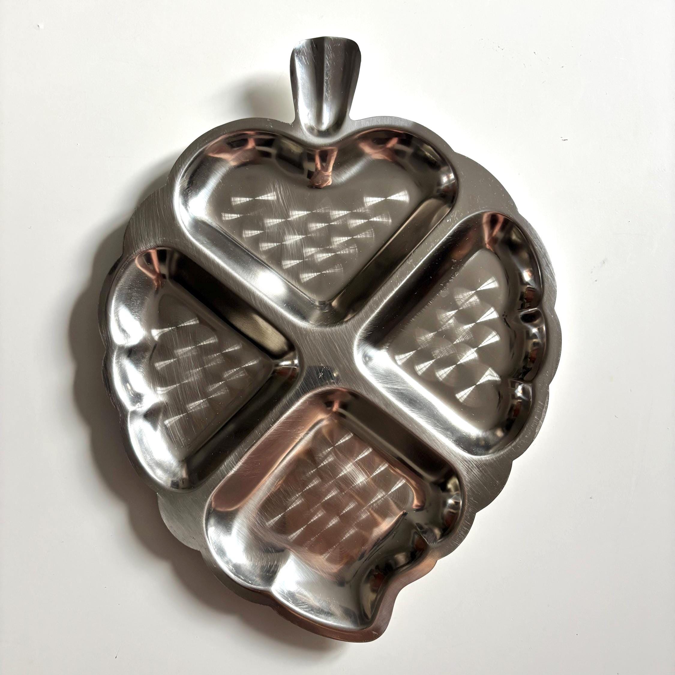Vintage Leaf-Shaped Divided Serving Platter | 18/8 Stainless Steel | 4 Sections