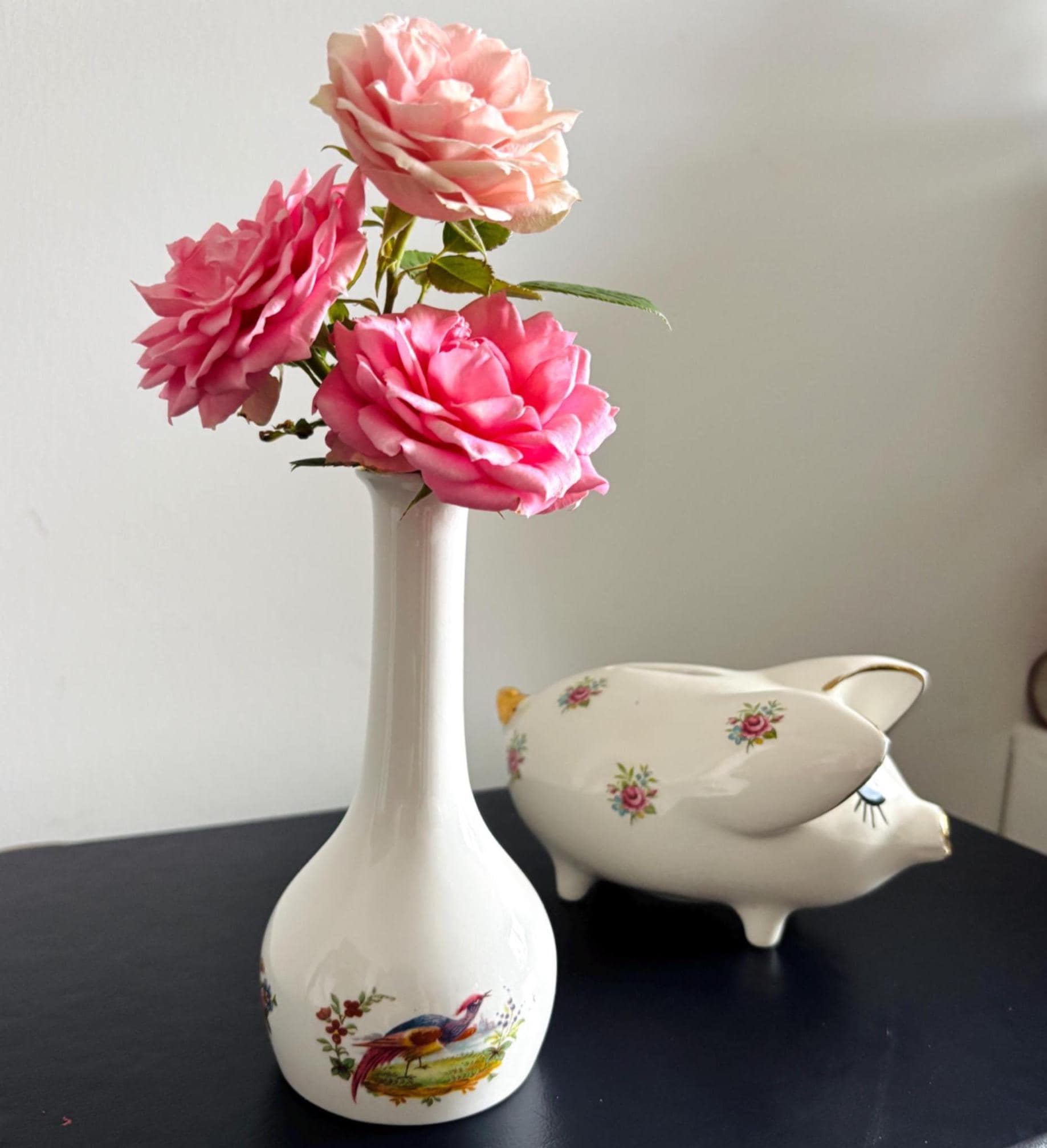 Vintage Crown Staffordshire Bud Vase: Exotic Bird & Floral Bone China