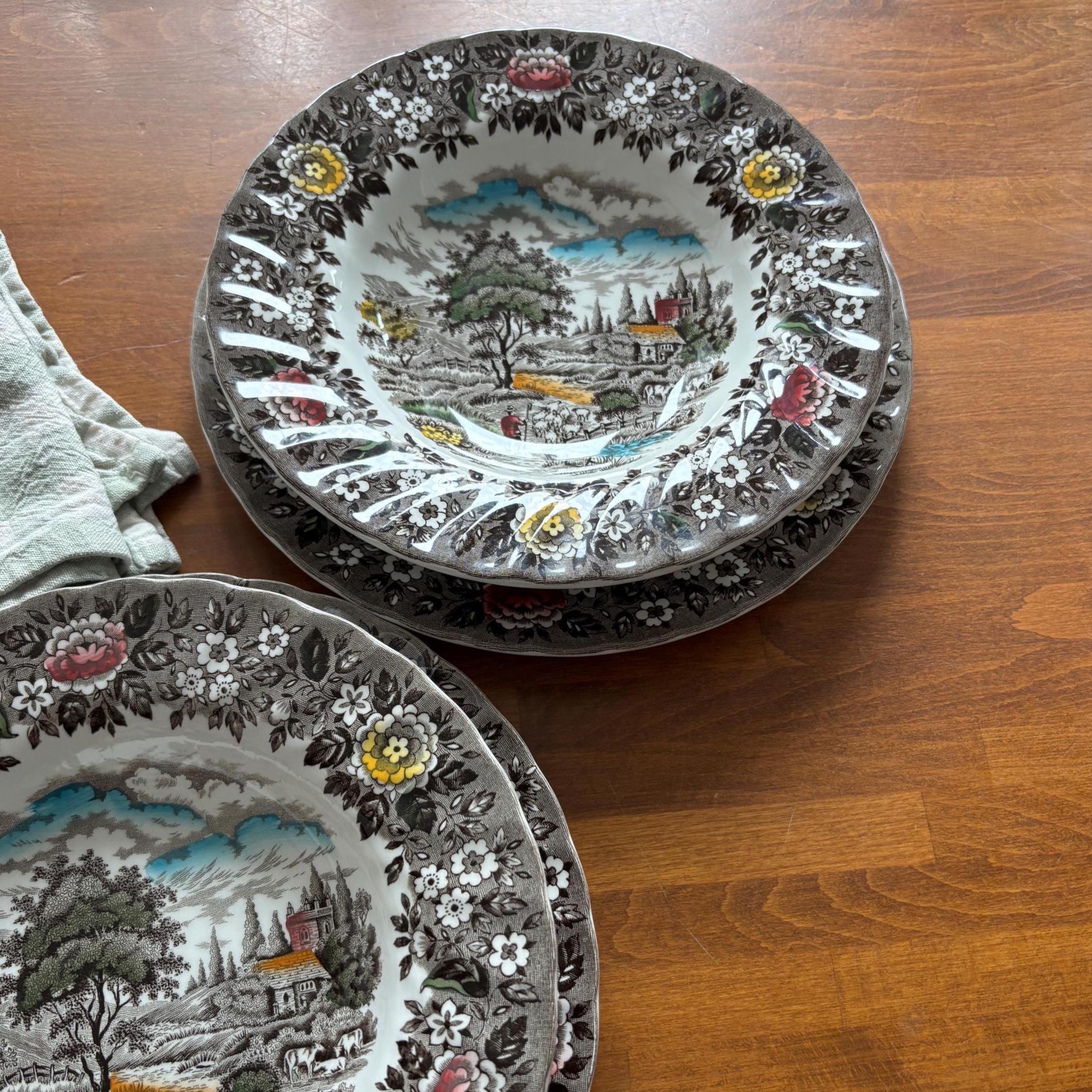 Vintage Alfred Meakin Homeland Dinner Set 4 Plates Bowls Cottage Farmhouse England