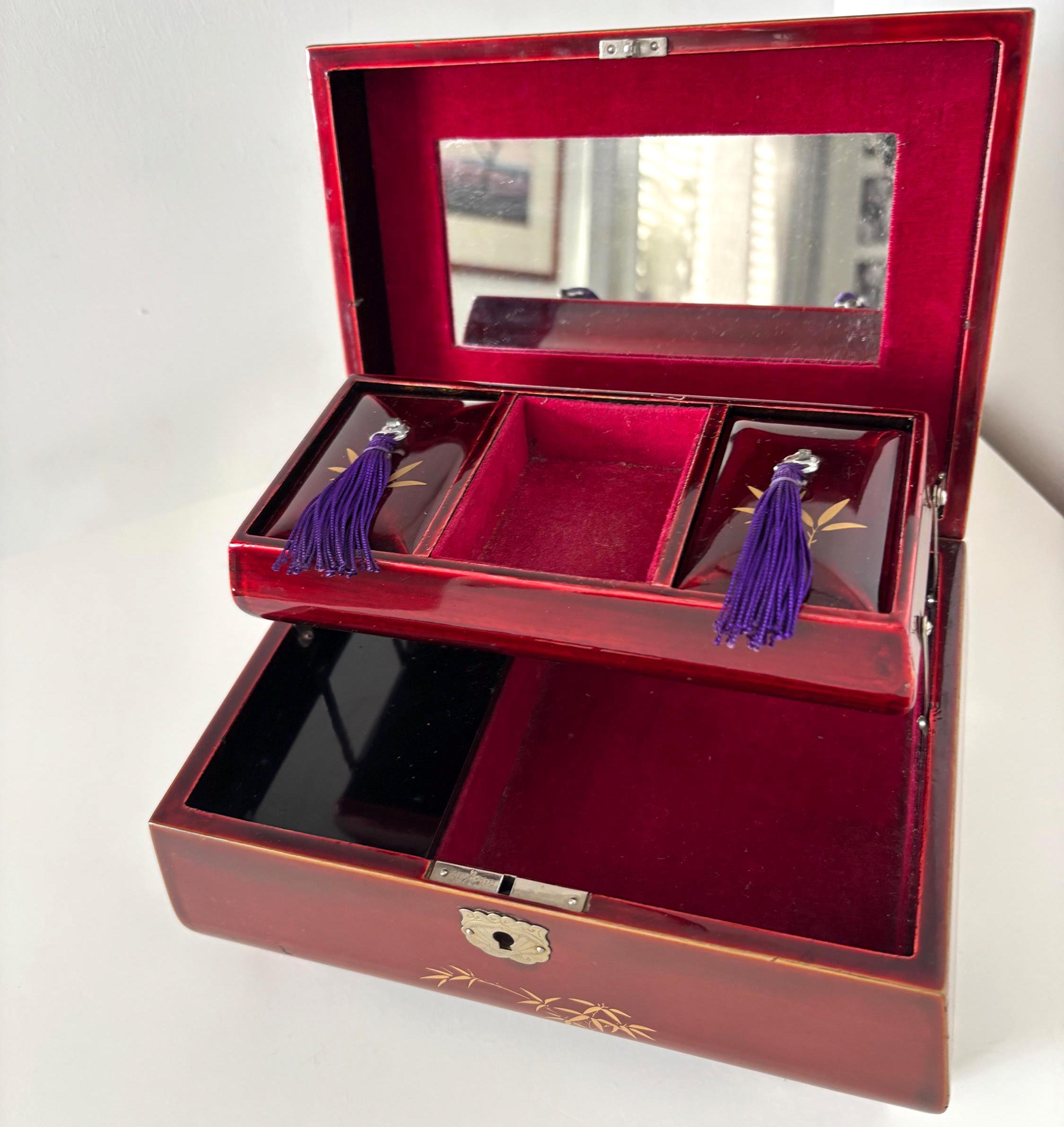 Vintage Musical Jewellery Box Daysun Hand Painted Lacquer Bamboo Bird Trinket Box