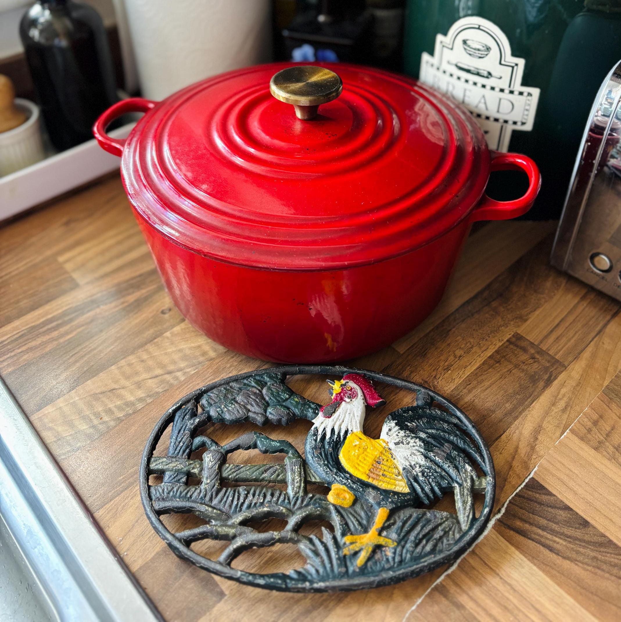 Vintage Cast Iron Rooster Trivet Farmhouse Kitchen Decor Rustic Pan Stand Country Style