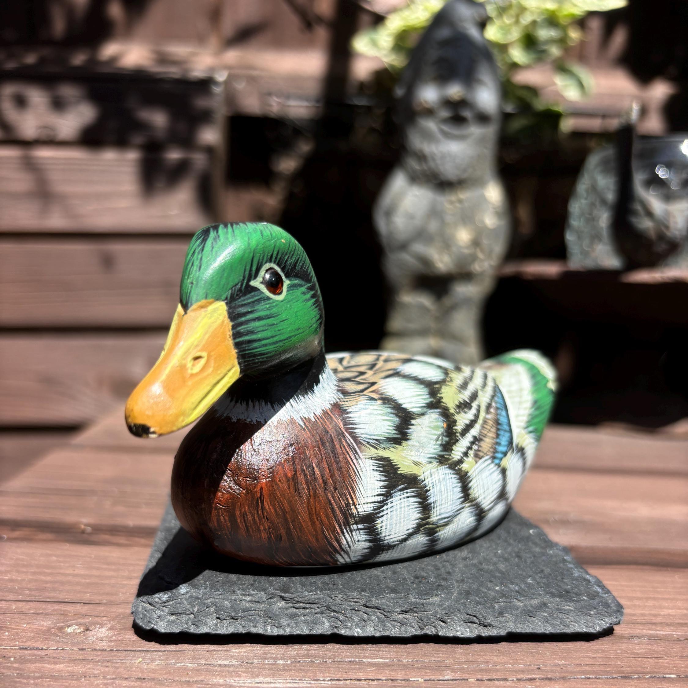 Vintage Hand Carved Mallard Duck Decoy | Hand Painted Wooden Bird Figure