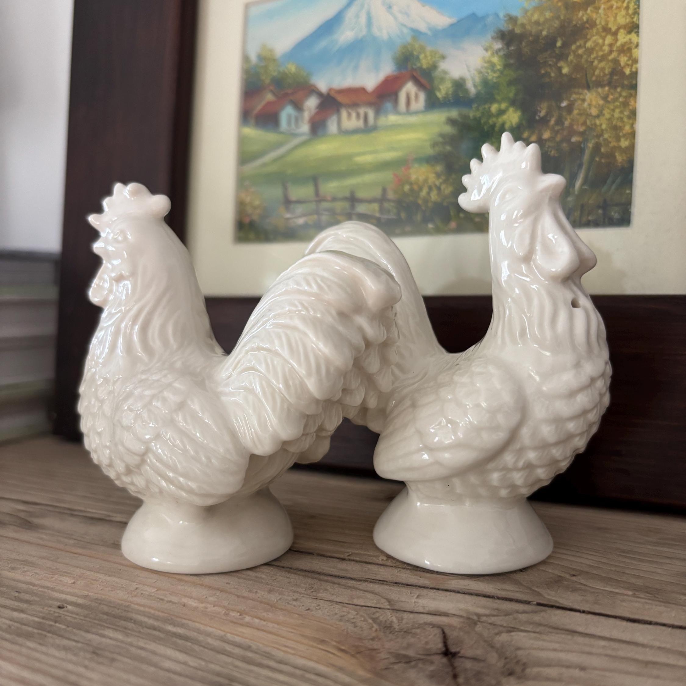 Vintage Cream Rooster Salt and Pepper Shakers | Ceramic Farmhouse Kitchen Pair