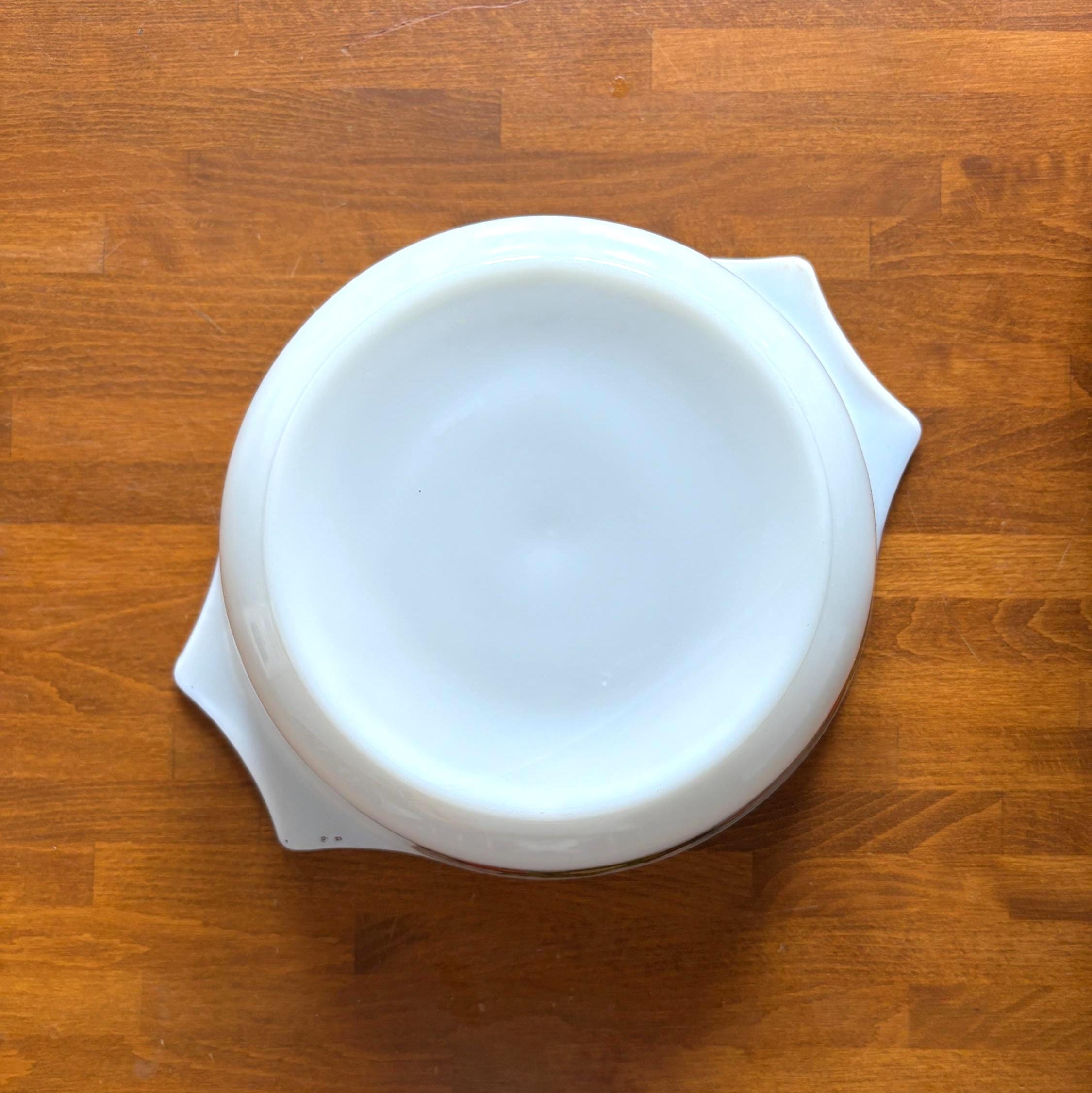 Vintage Milk Glass Casserole Dish Vegetable Pattern Mid Century Kitchen Serving Bowl Handles
