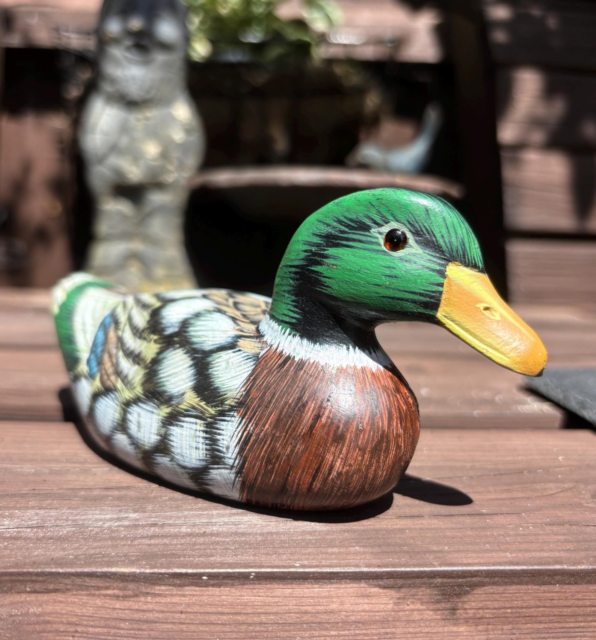 Vintage Hand Carved Mallard Duck Decoy | Hand Painted Wooden Bird Figure