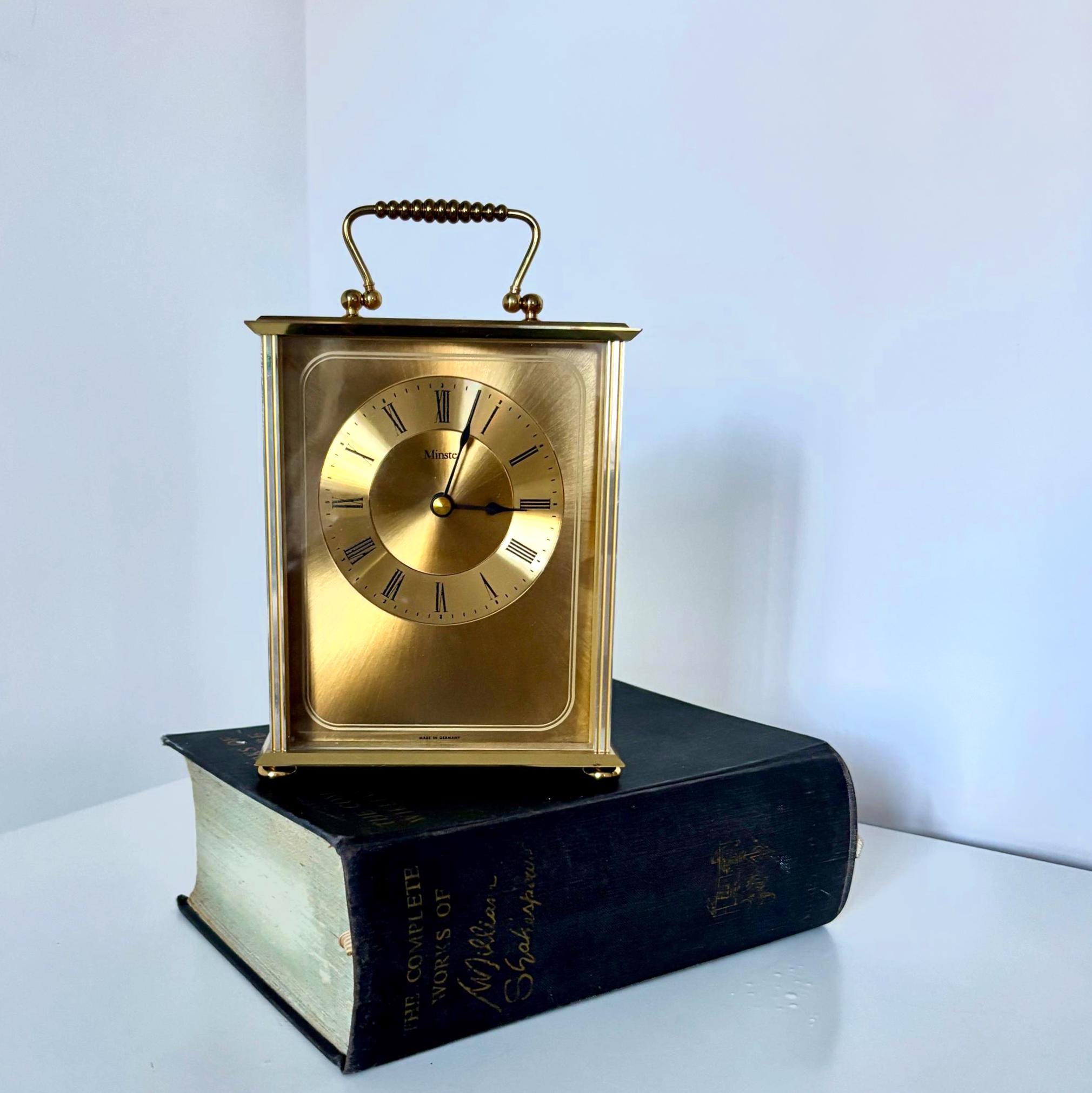 Vintage Brass Carriage Clock Minster Quartz Desk Mantel Clock Made Germany Working