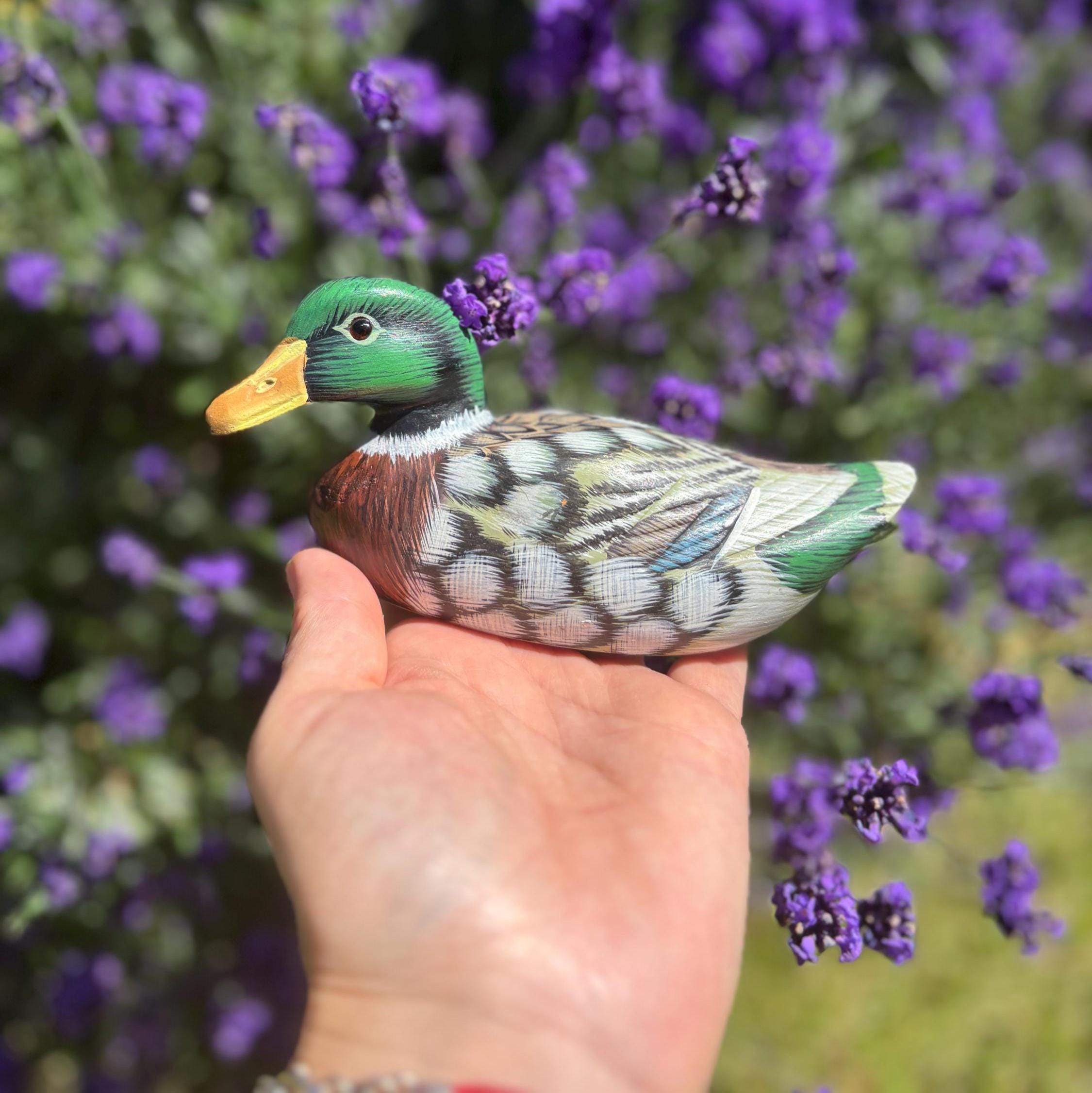 Vintage Hand Carved Mallard Duck Decoy | Hand Painted Wooden Bird Figure