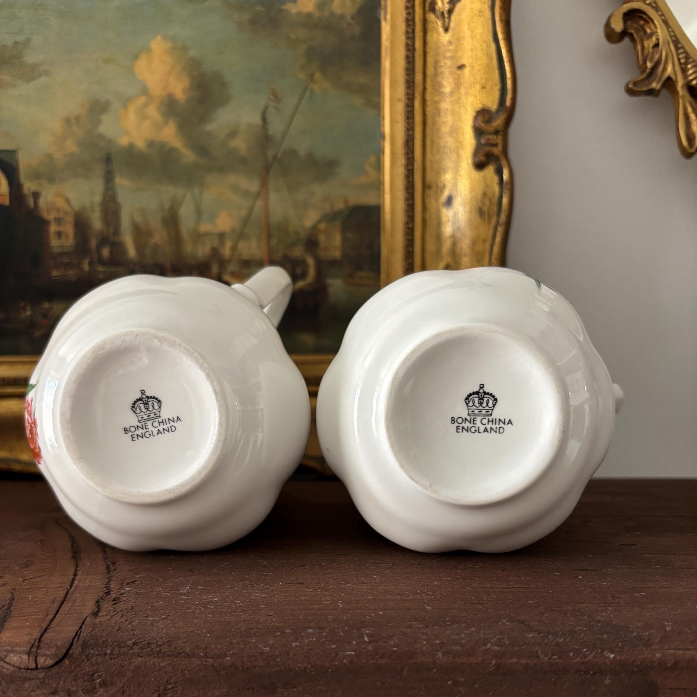 Vintage Bone China Bird Mugs Pair England Goldfinch Robin Tea Coffee Cups
