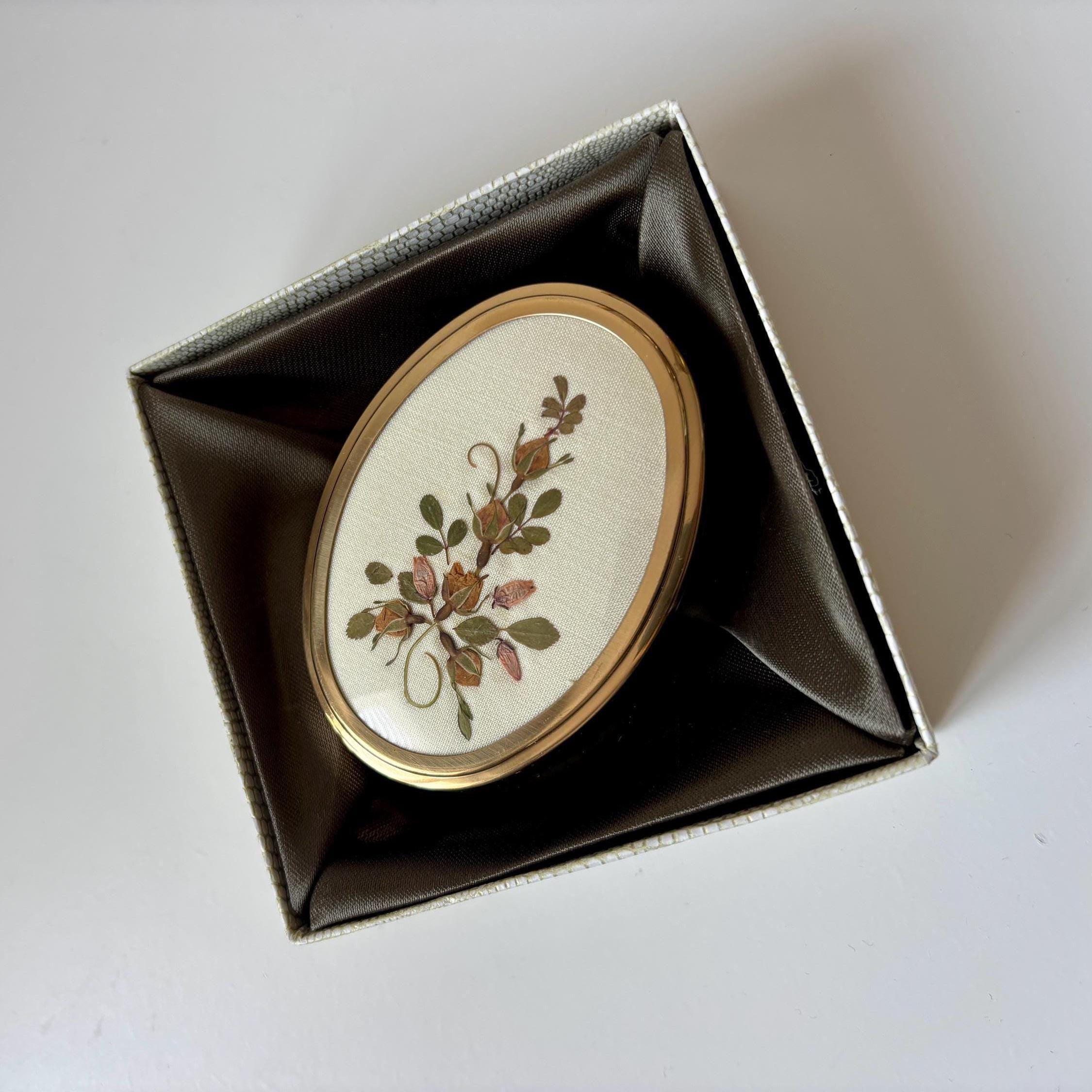 Vintage Ceramic Trinket Box: Pressed Flowers on Silk Lid