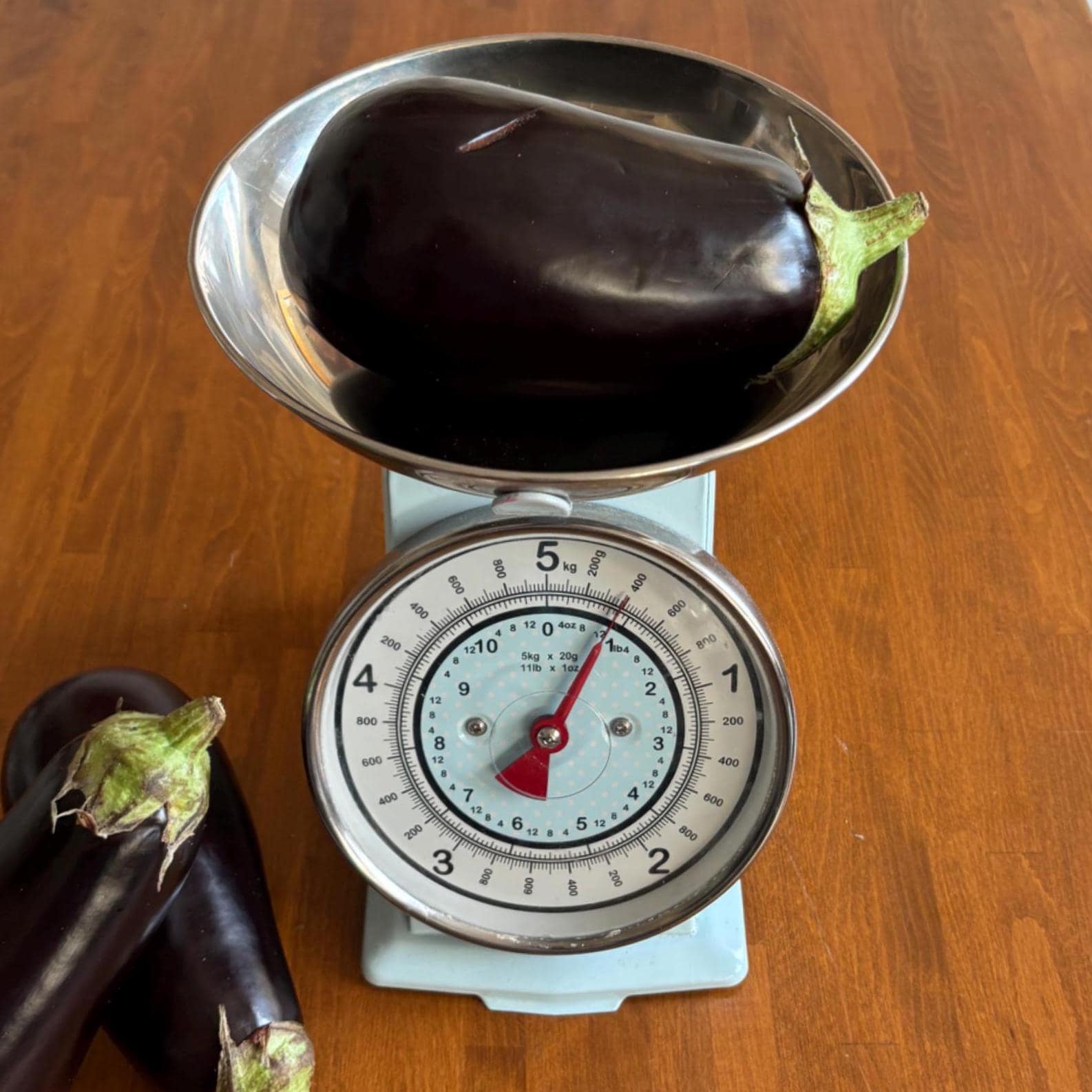 Vintage Kitchen Scales 5kg Blue Metal Scale with Stainless Steel Bowl