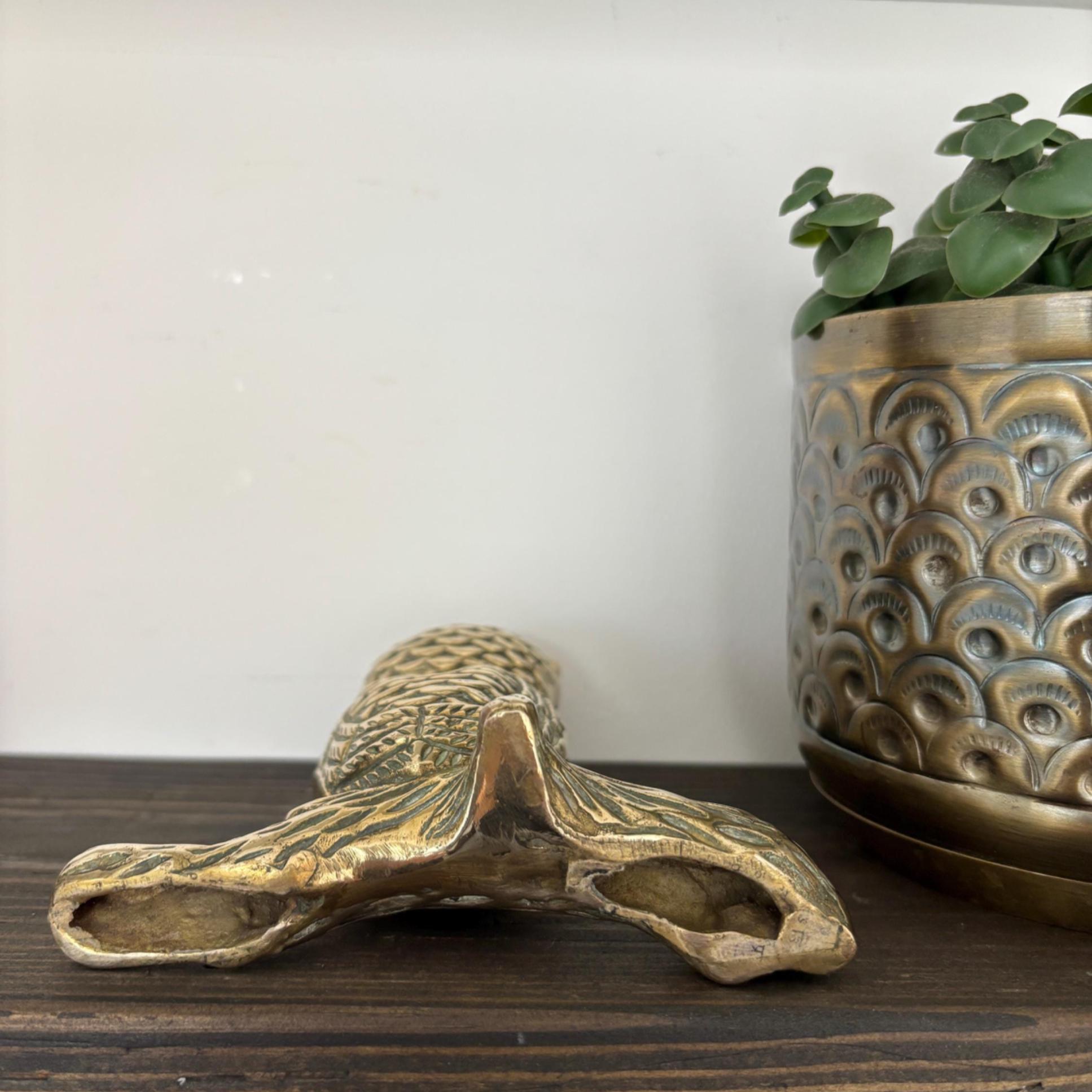 Vintage Solid Brass Owl on Branch Wise Owl Figurine Woodland Bird Sculpture Shelf Decor