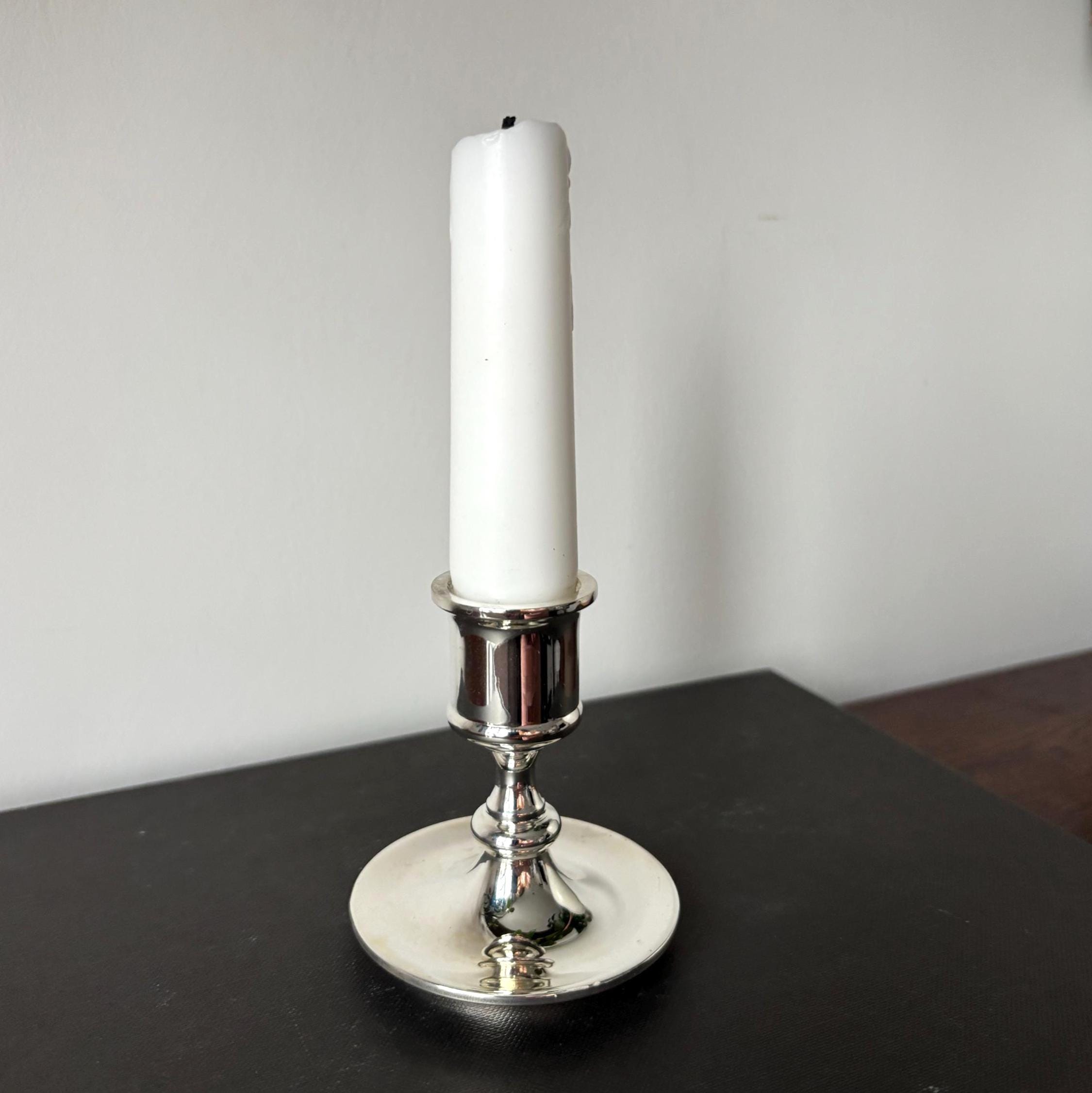 Vintage Chrome Candlestick Holder, Silver Tone Taper Candle Stick, Minimalist Modern Decor