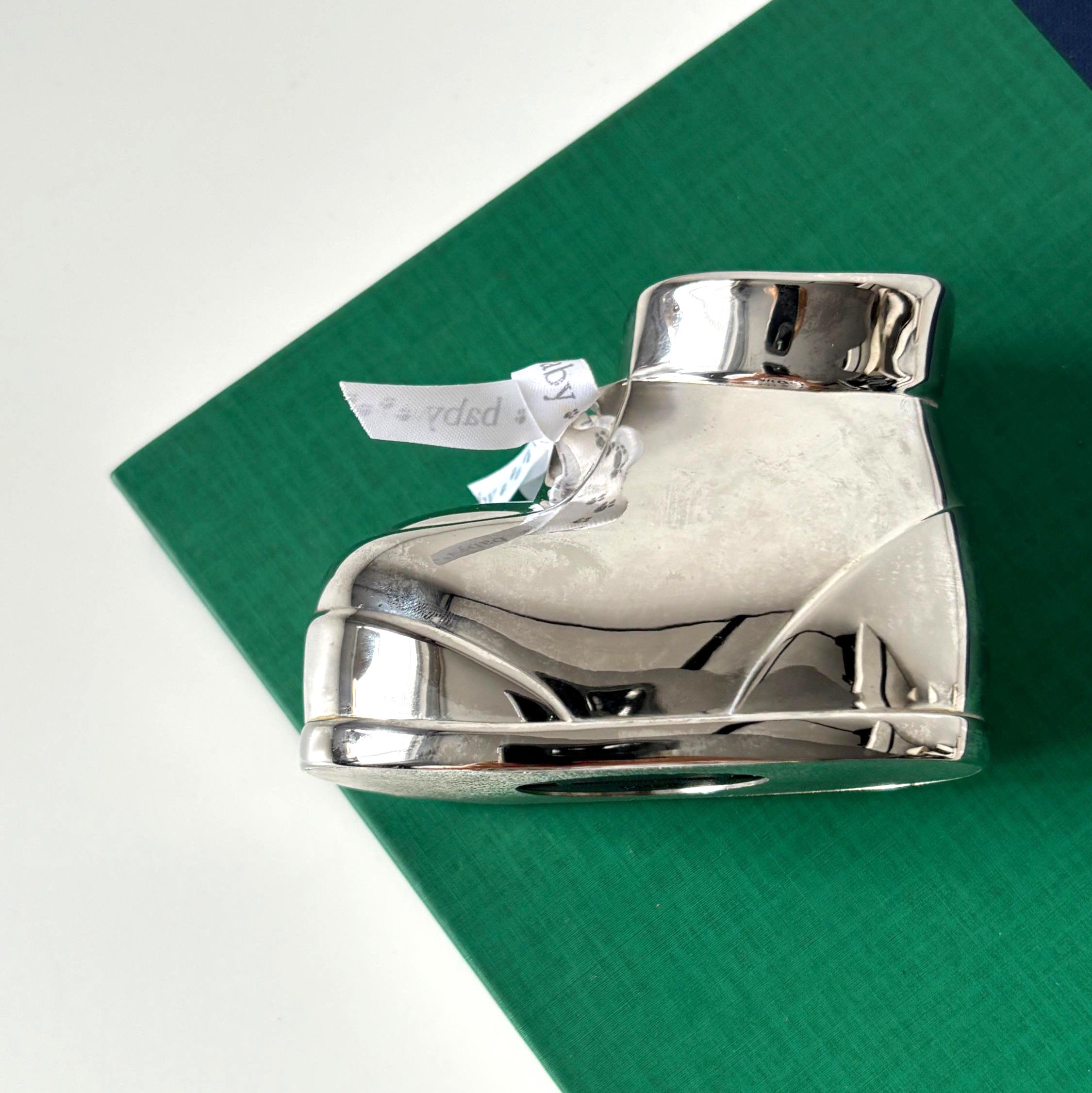Silver Plated Baby Boot Money Bank with Original Box Christening Gift Keepsake