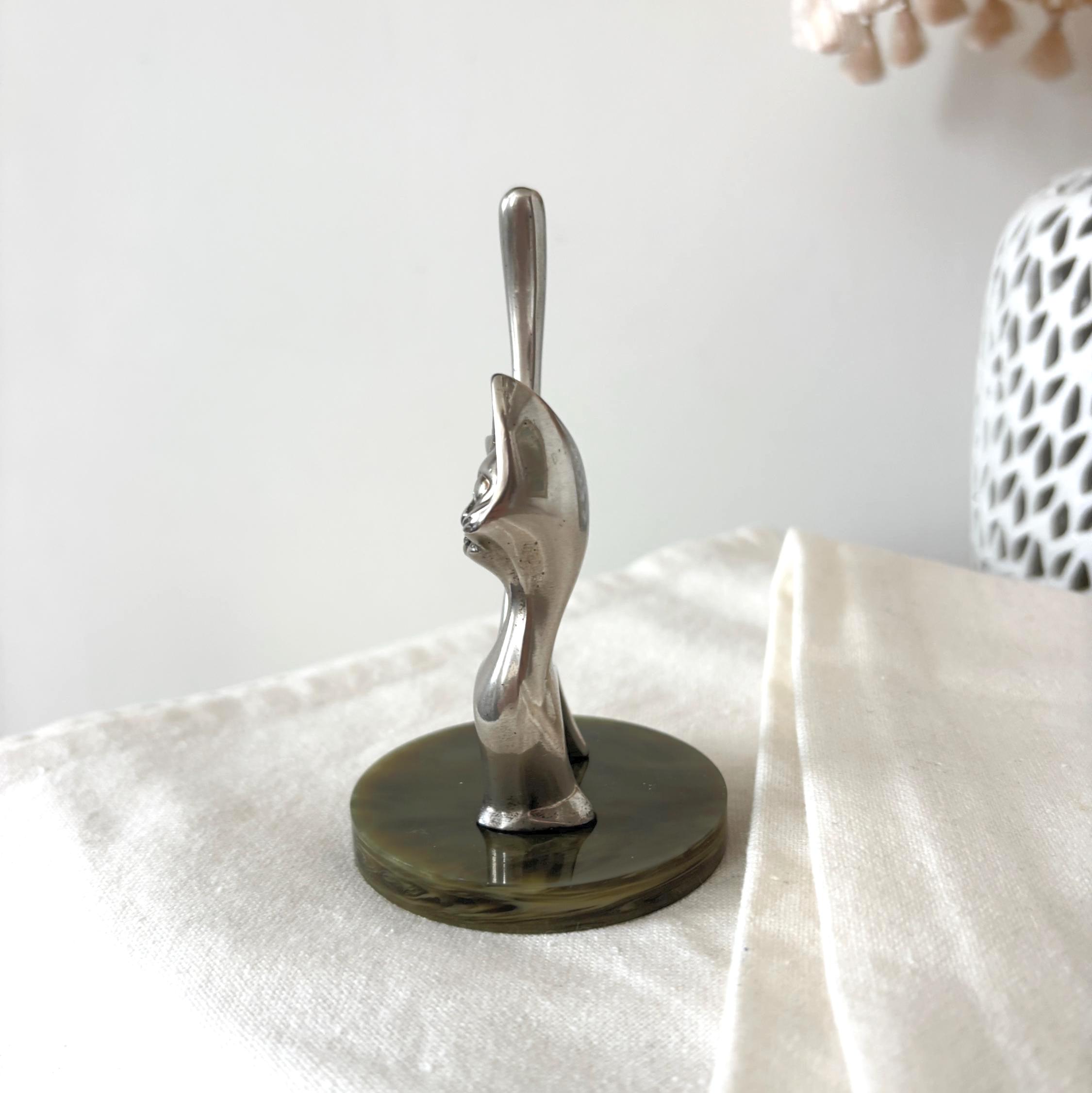 Vintage Silver Plated Cat Ring Holder Made In England Seba Jewellery Stand